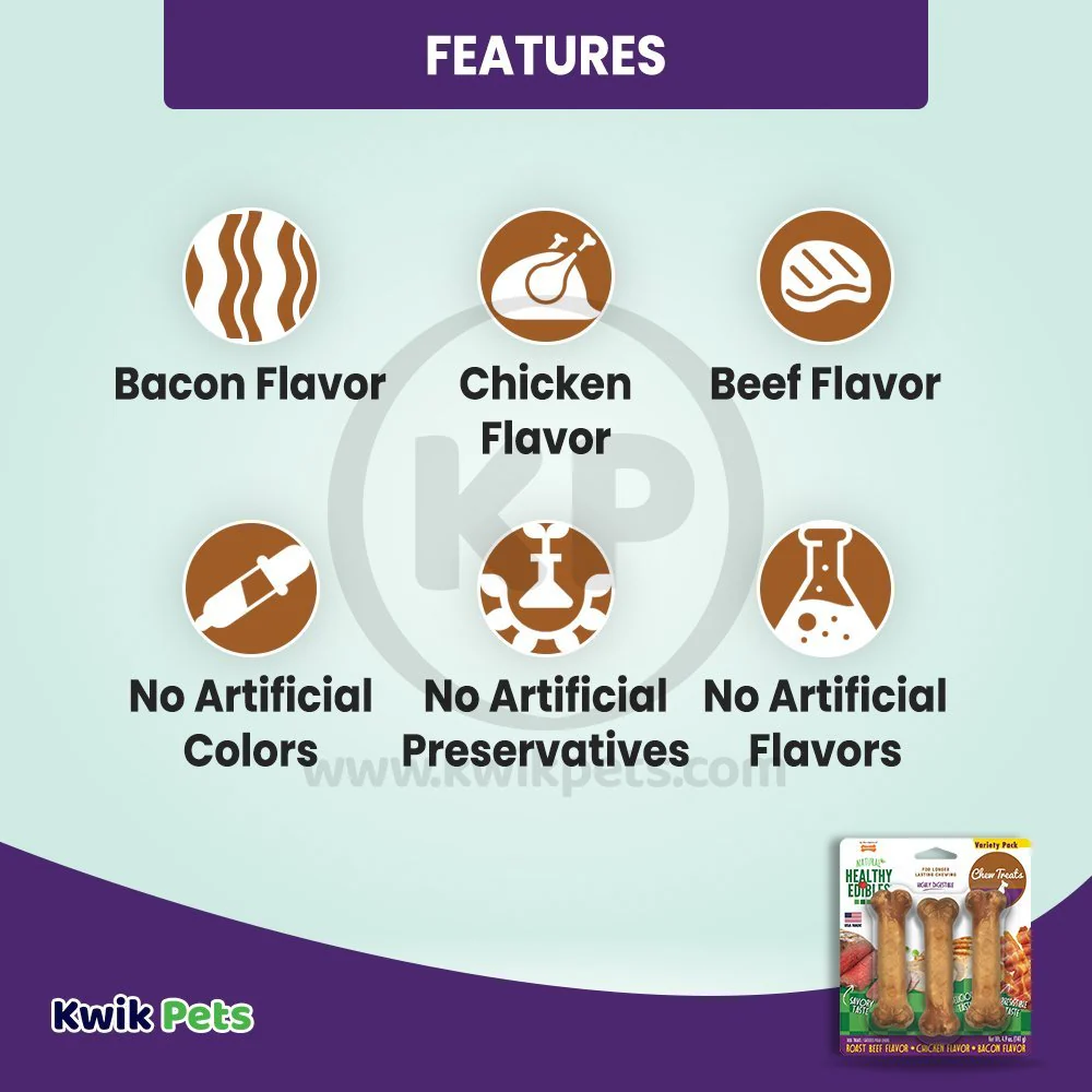 Nylabone Healthy Edibles All-Natural Long Lasting Chew Treats Variety Pack Roast Beef Chicken & Bacon Small/Regular - Up To 25 Ibs 3 Count - Image 3