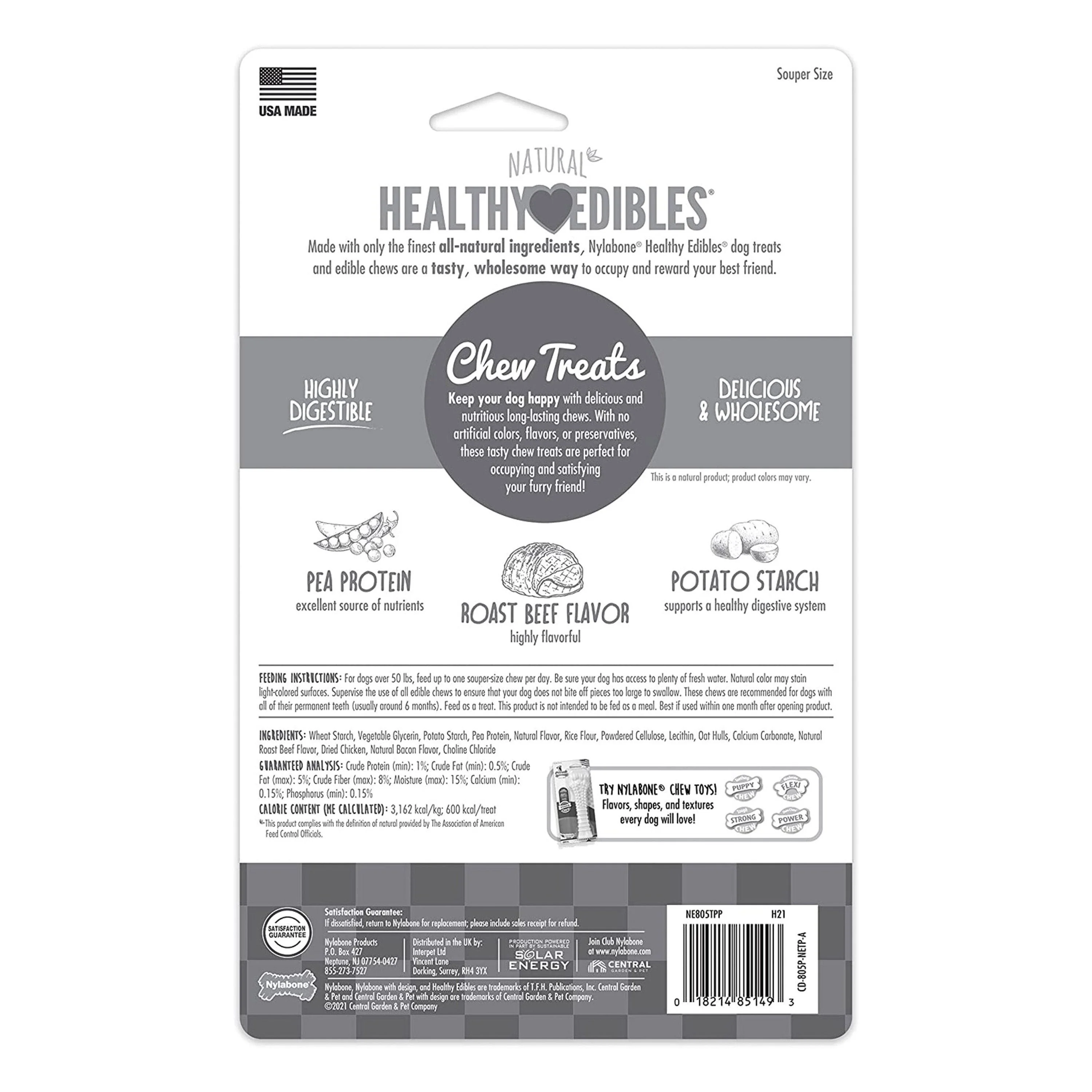 Nylabone Healthy Edibles All-Natural Long Lasting Dog Chew Treats Roast Beef XL/Souper - 50+ lbs 2 Count - Image 2