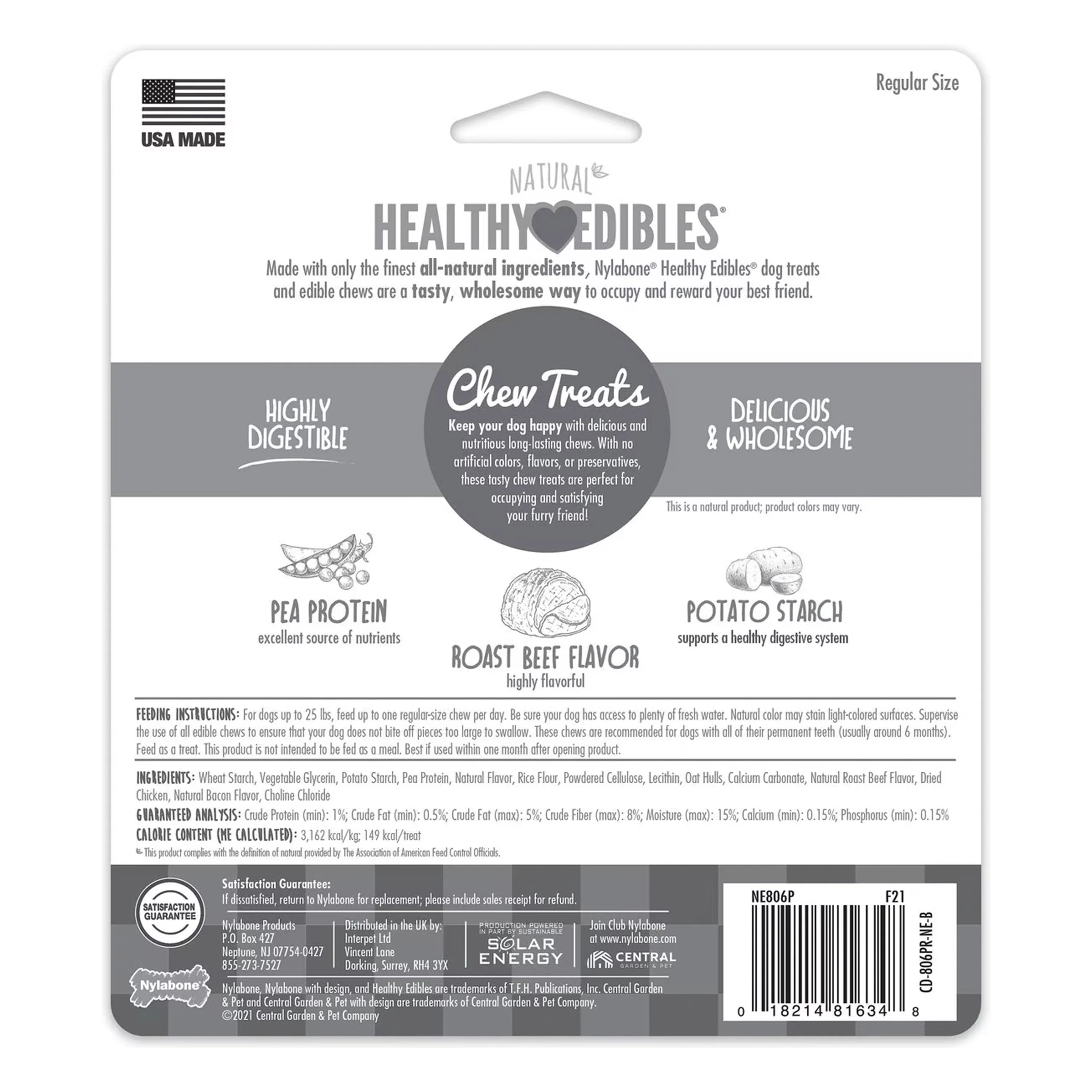 Nylabone Healthy Edibles All-Natural Long Lasting Dog Chew Treats Roast Beef Small/Regular - Up To 25 Ibs 3 Count - Image 2