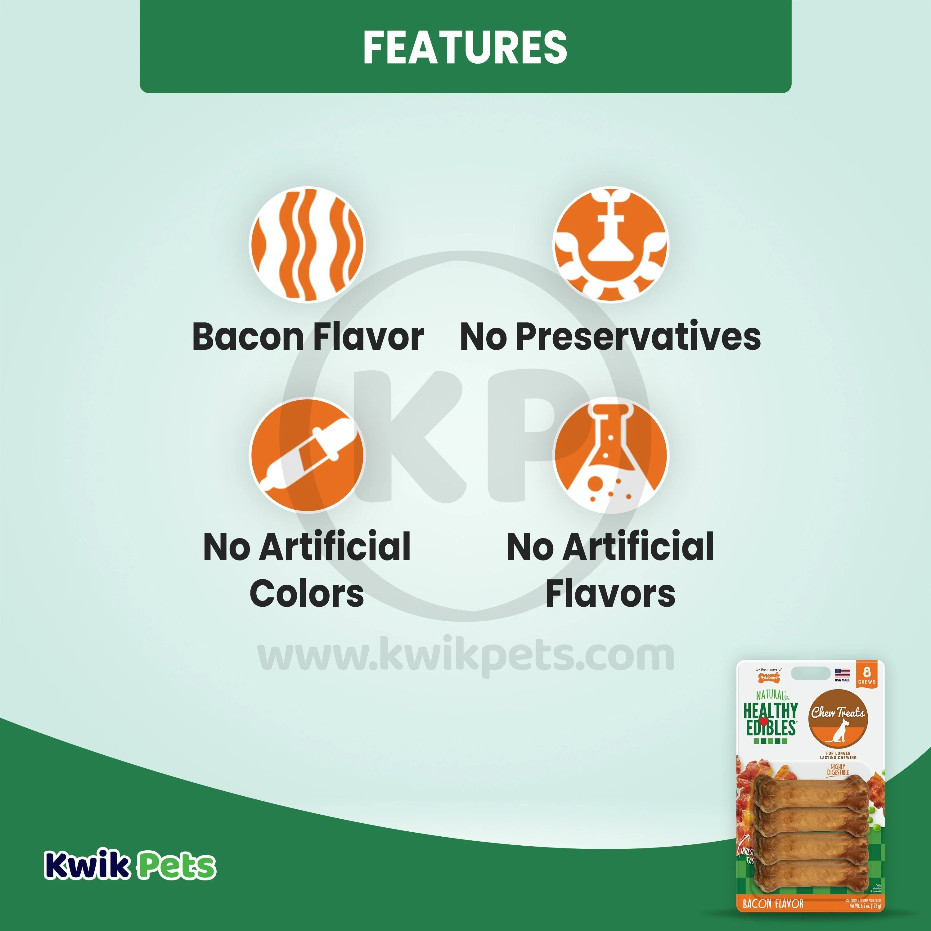 Nylabone Healthy Edibles All-Natural Long Lasting Chew Treats Bacon XS/Petite - Up To 15 lbs 8 Count - Image 3