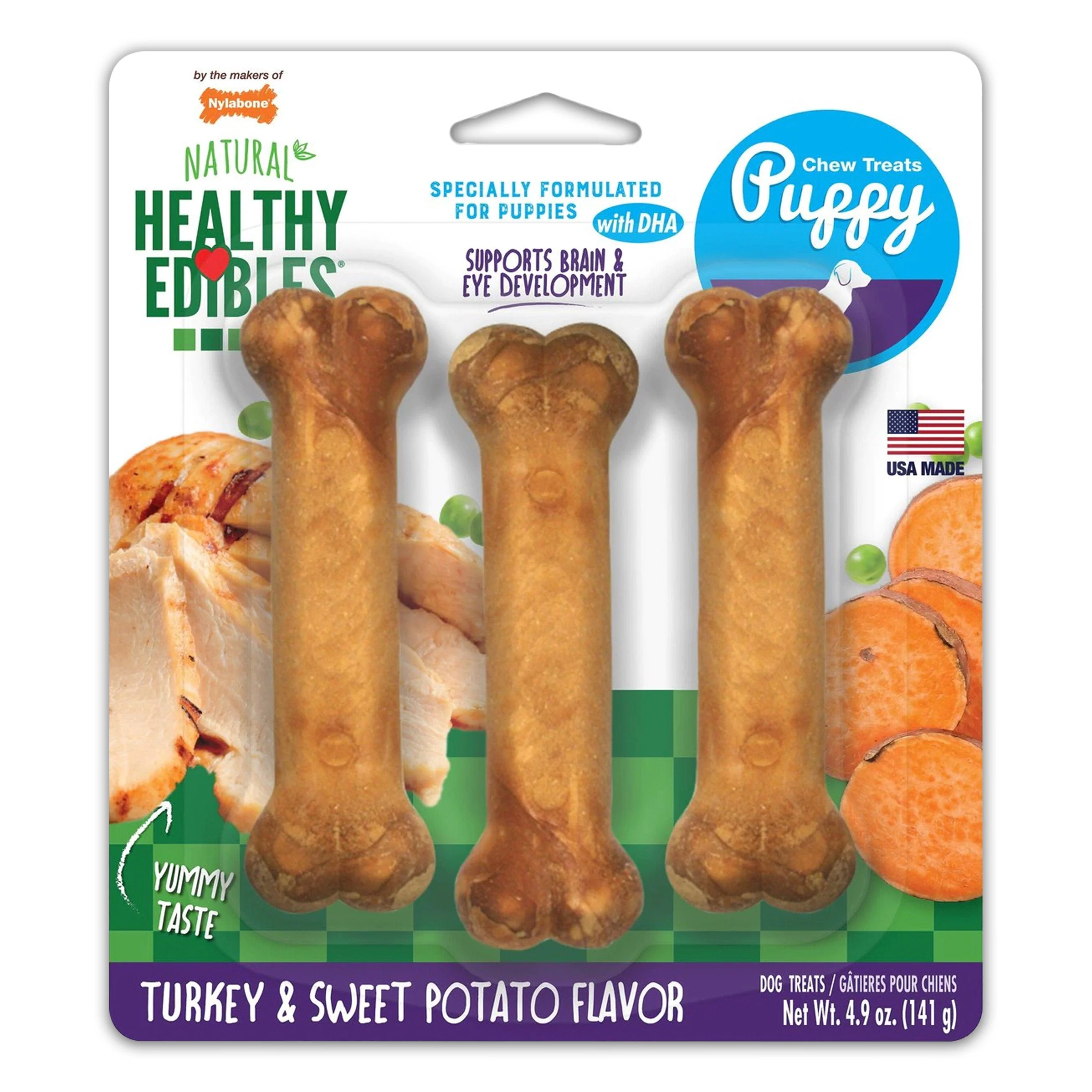 Nylabone Healthy Edibles Puppy Chew Treats Turkey & Sweet Potato Small/Regular - Up To 25 lbs 3 Count
