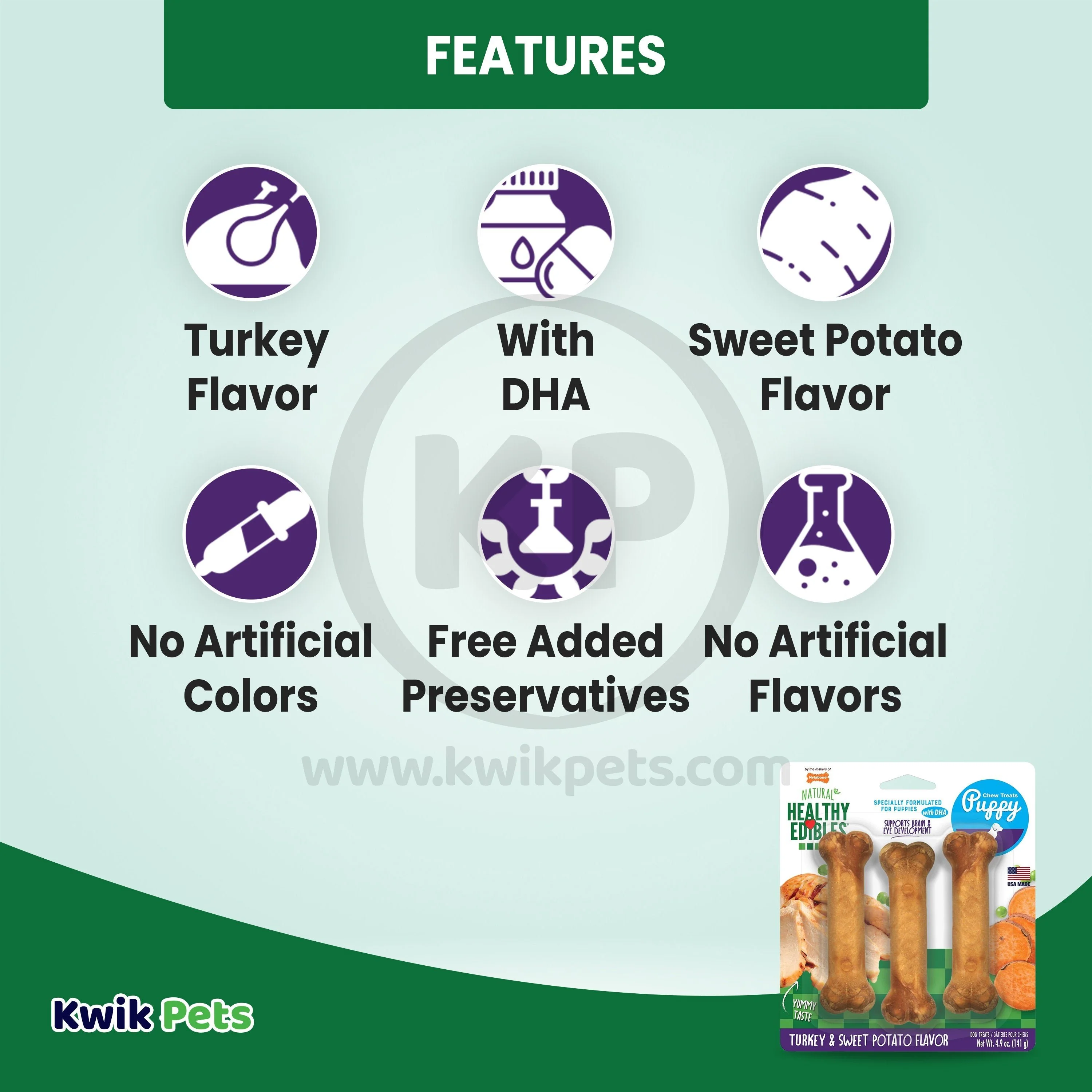 Nylabone Healthy Edibles Puppy Chew Treats Turkey & Sweet Potato Small/Regular - Up To 25 lbs 3 Count - Image 3