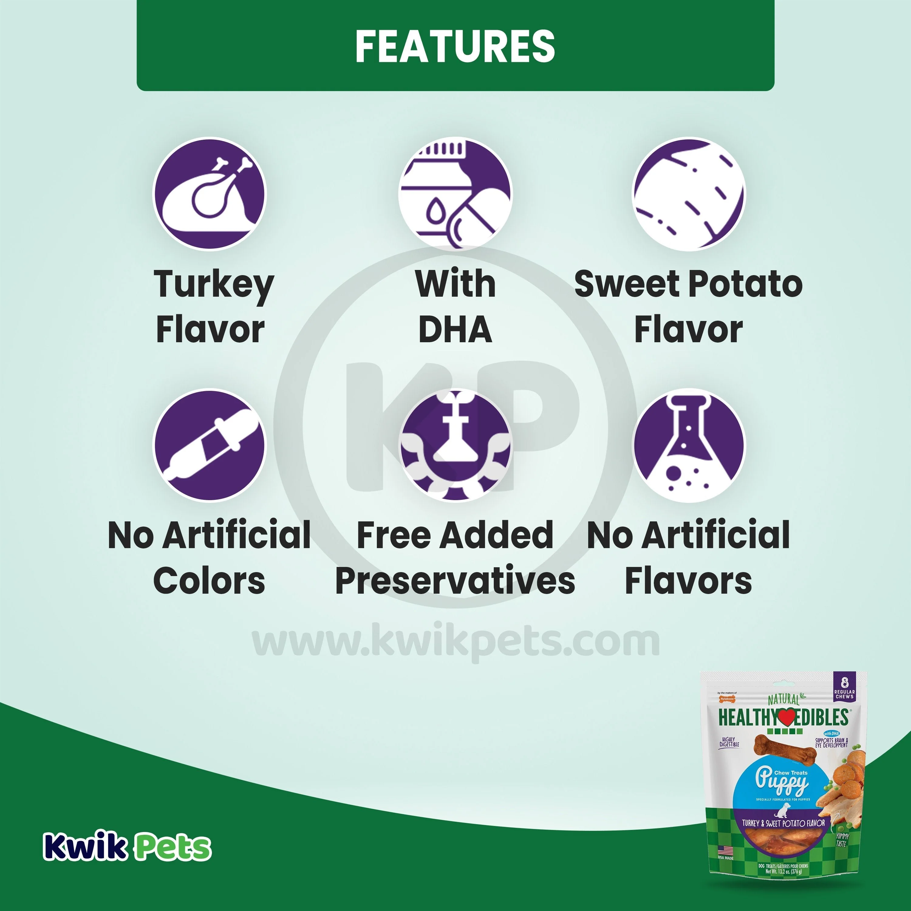 Nylabone Healthy Edibles Puppy Chew Treats Turkey & Sweet Potato Small/Regular - Up To 25 lbs 8 Count - Image 3