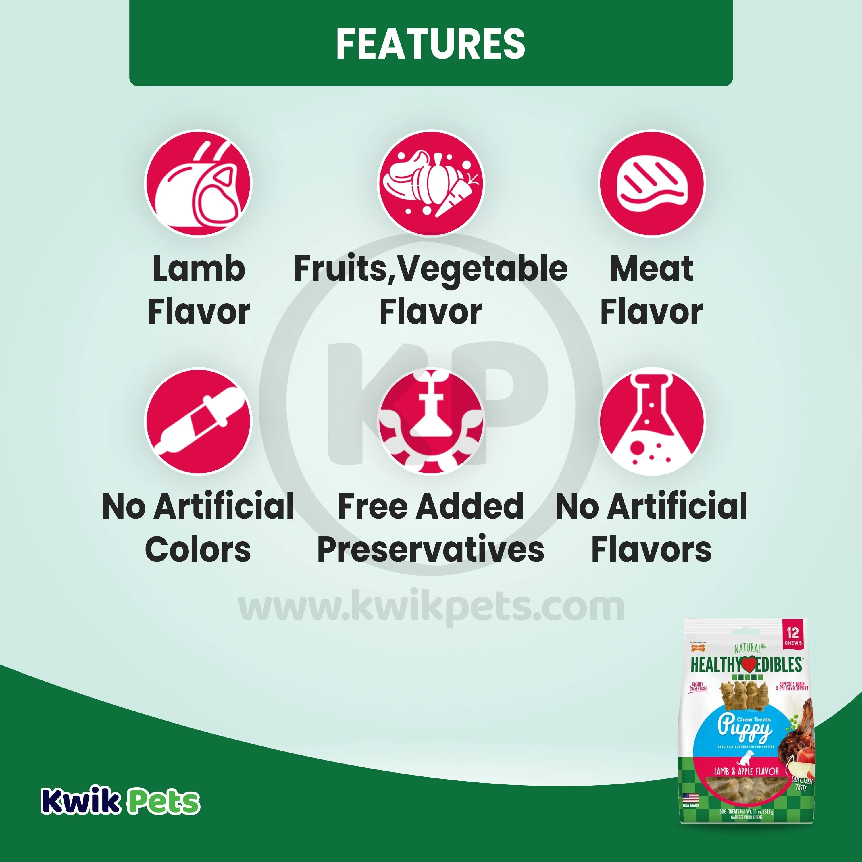 Nylabone Healthy Edibles Animal-Shaped Puppy Chew Treats Lamb & Apple Small/Regular - Up To 25 Ibs 12 Count - Image 3