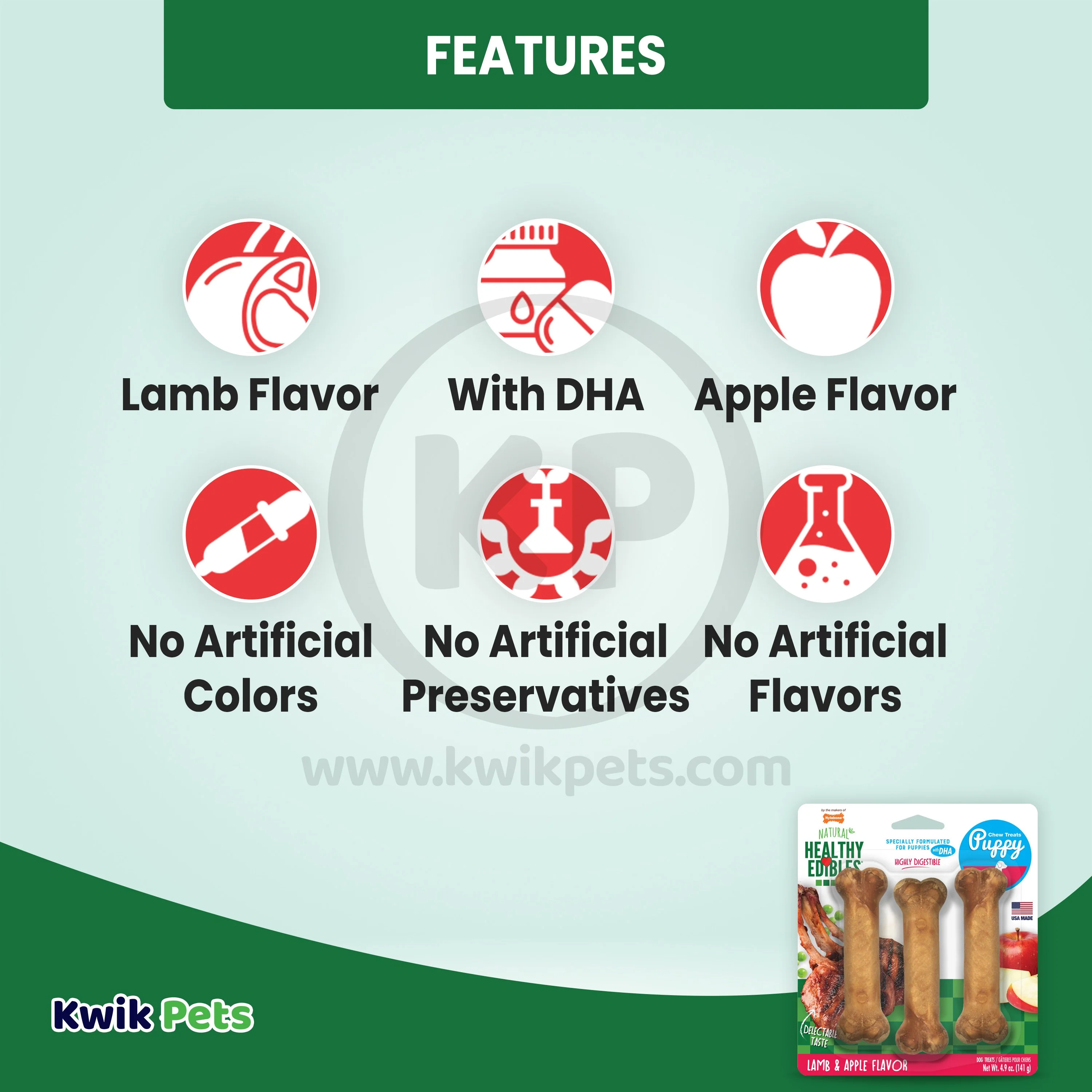 Nylabone Healthy Edibles Animal-Shaped Puppy Chew Treats Lamb & Apple Small/Regular - Up To 25 Ibs 3 Count - Image 3