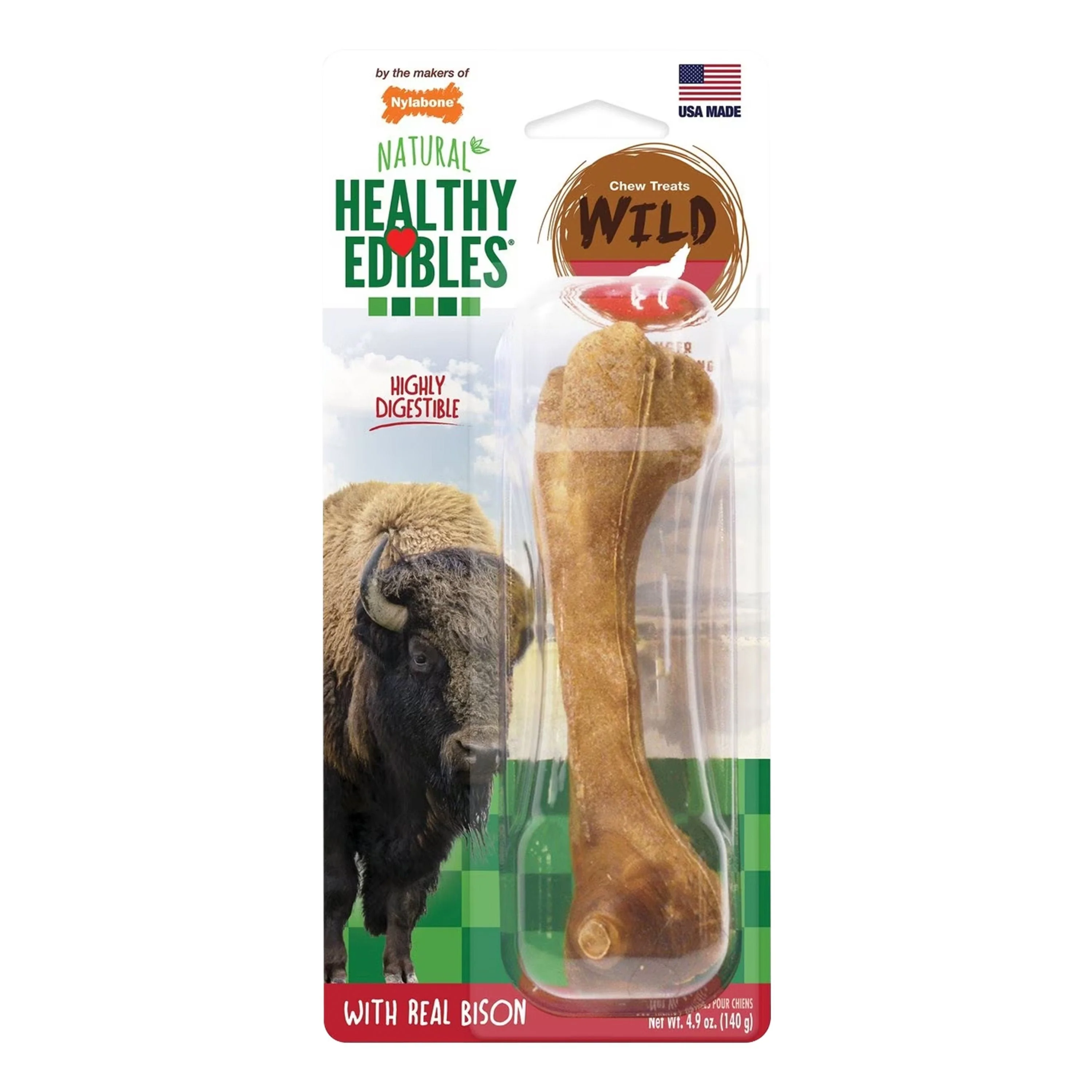 Nylabone Healthy Edibles Wild Natural Long Lasting Dog Chew Treats Bison Large/Giant - Up To 50 lbs