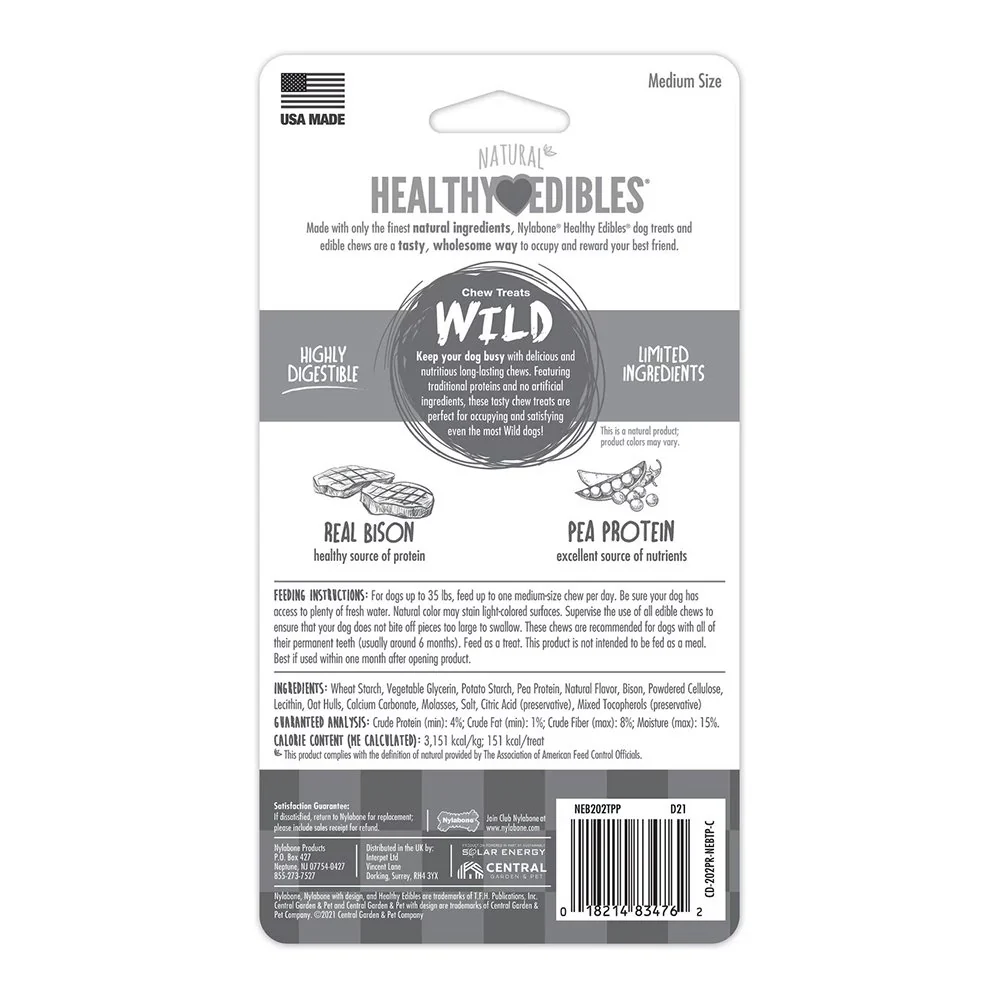 Nylabone Healthy Edibles Wild Natural Long Lasting Dog Chew Treats Bison Medium/Wolf - Up To 35 lbs 2 Count - Image 2