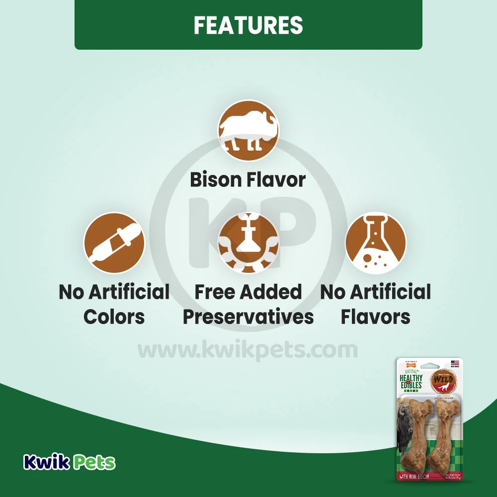 Nylabone Healthy Edibles Wild Natural Long Lasting Dog Chew Treats Bison Medium/Wolf - Up To 35 lbs 2 Count - Image 3