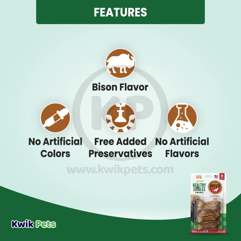 Nylabone Healthy Edibles Wild Natural Long Lasting Dog Chew Treats Bison Small/Regular - Up To 25 lbs 8 Count - Image 2