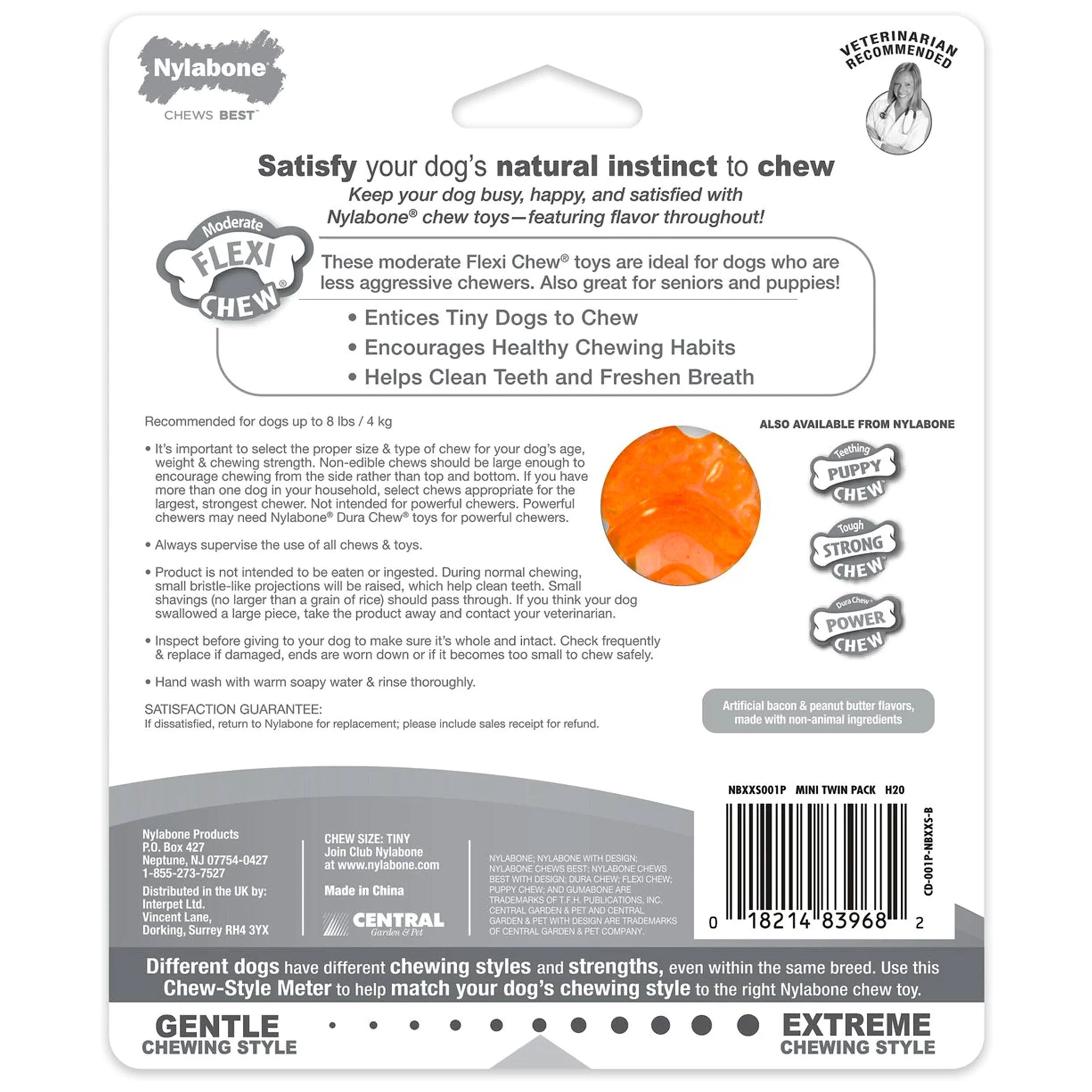 Nylabone Moderate FlexiChew Bone Dog Toy Peanut Butter & Bacon XXS/Tiny - Up To 8 lbs 2 Count - Image 2
