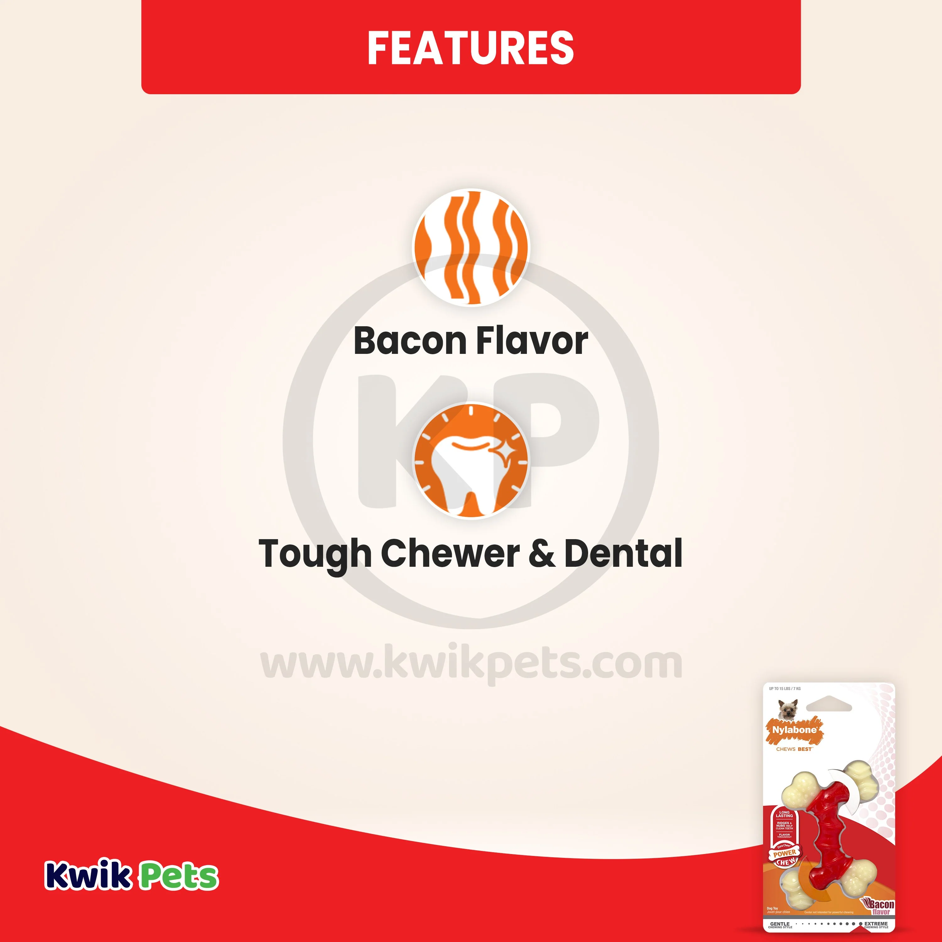 Nylabone Power Chew Double Bone Dog Toy Bacon XS/Petite - Up To 15 lbs - Image 3