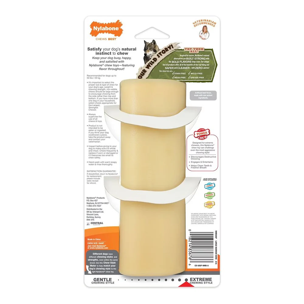 Nylabone Power Chew Giant Marrow Bone Alternative Dog Toy Beef Large/Giant - Up To 50 lbs - Image 2
