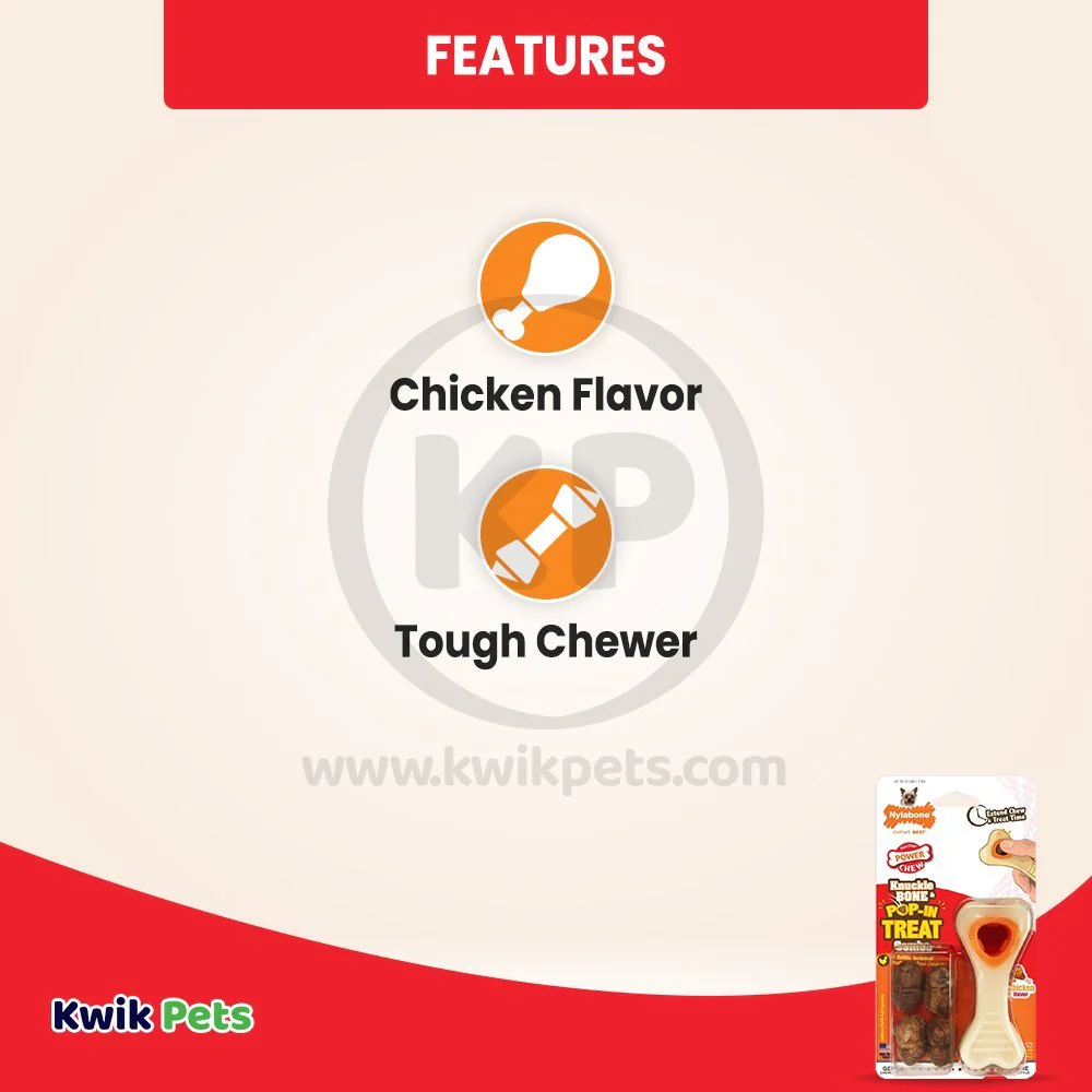 Nylabone Power Chew Knuckle Bone & Pop-In Treat Dog Toy Combo Chicken XS/Petite - Up To 15 lbs - Image 3