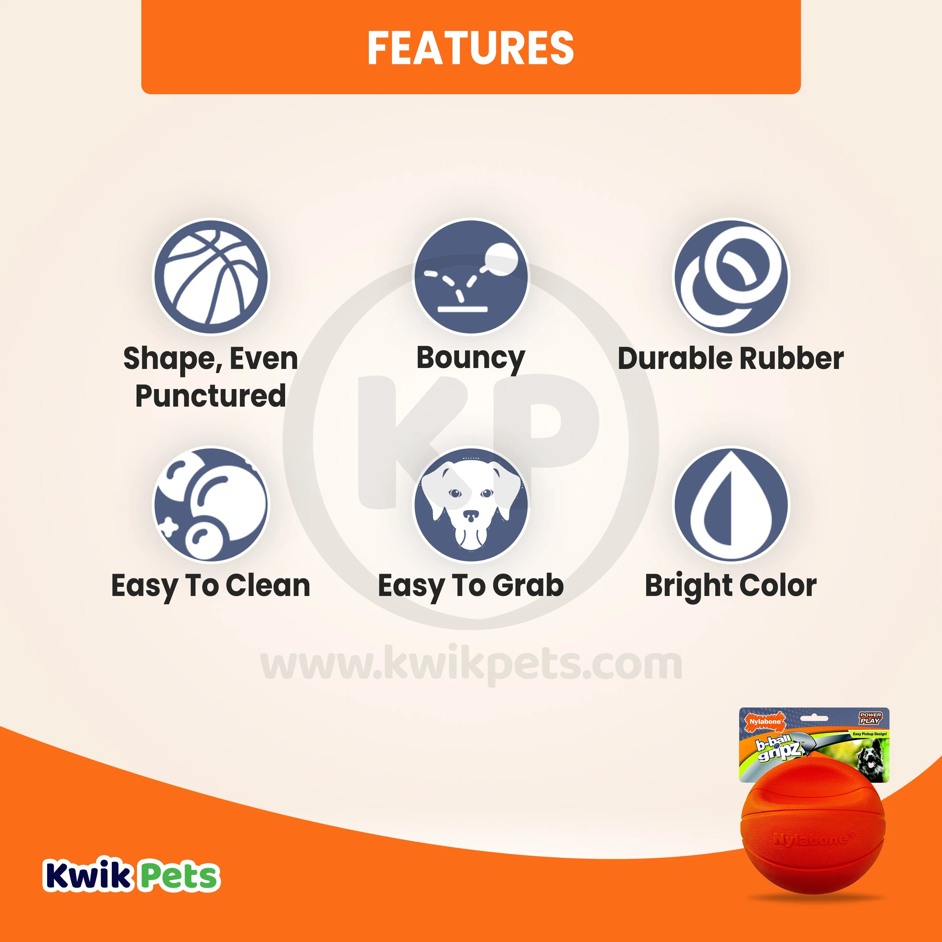 Nylabone Power Play Basketball B-Ball Gripz Dog Toy Large/Giant - Up To 50 lbs 6.5-in - Image 2