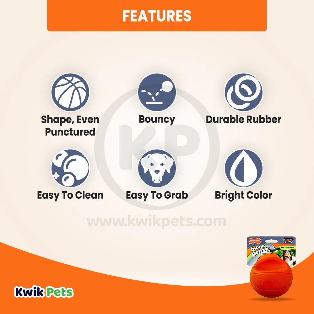 Nylabone Power Play Basketball B-Ball Gripz Dog Toy Medium/Wolf - Up To 35 lbs 4.5-in - Image 2