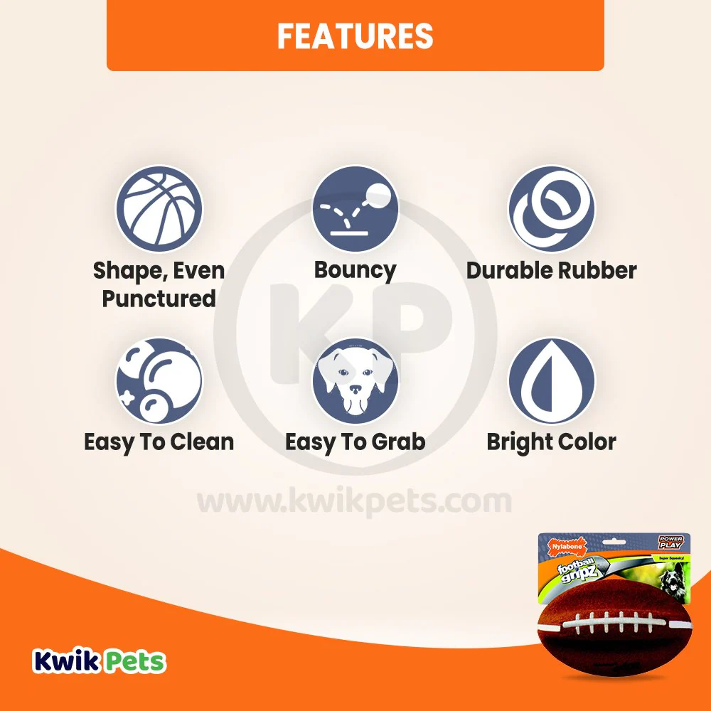 Nylabone Power Play Football Gripz Dog Toy Large/Giant - Up To 50 lbs 8.5-in - Image 2
