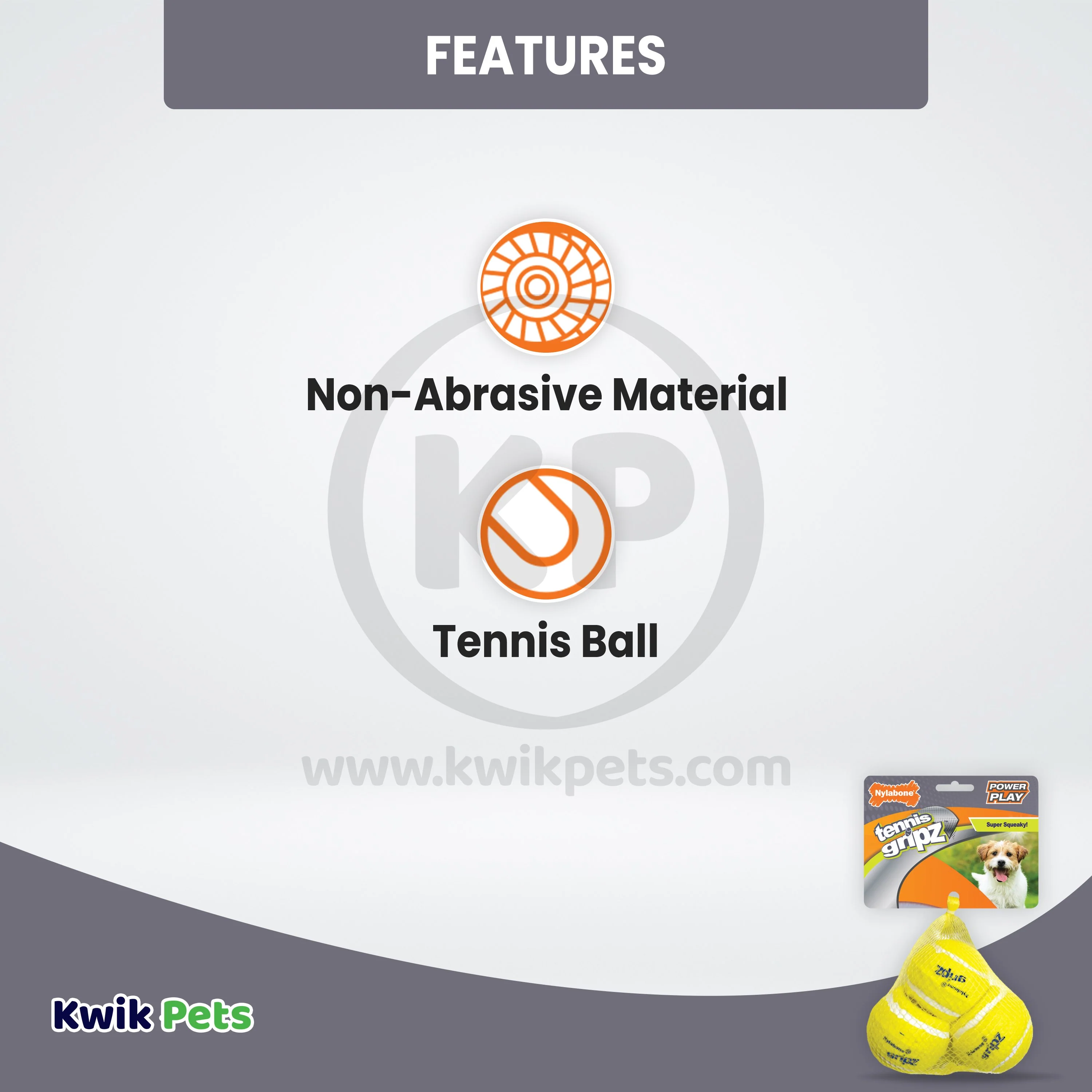 Nylabone Power Play Tennis Gripz Balls Dog Toy Medium/Wolf - Up To 35 lbs - Image 2