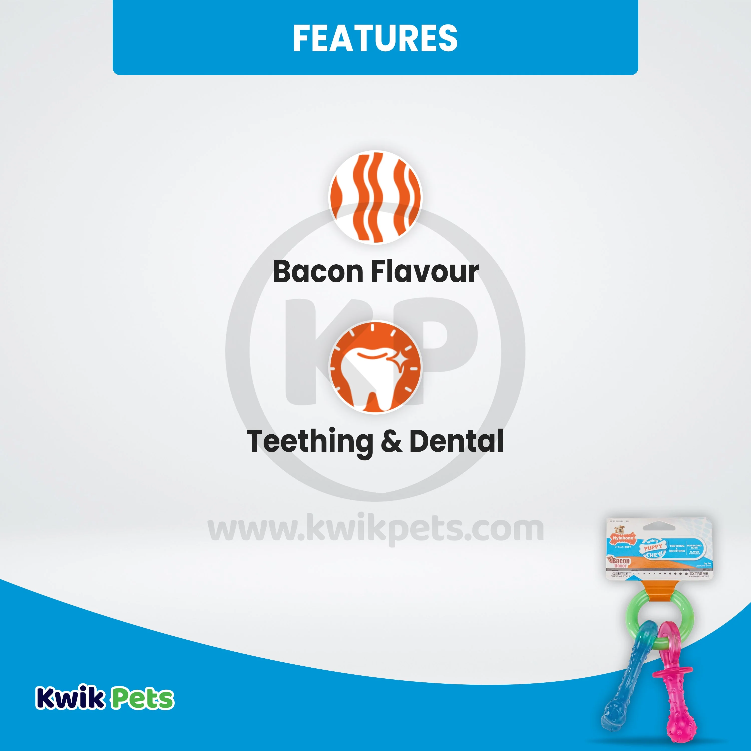 Nylabone Puppy Chew Teething Pacifier Toy Bacon Small/Regular - Up To 25 lbs - Image 3