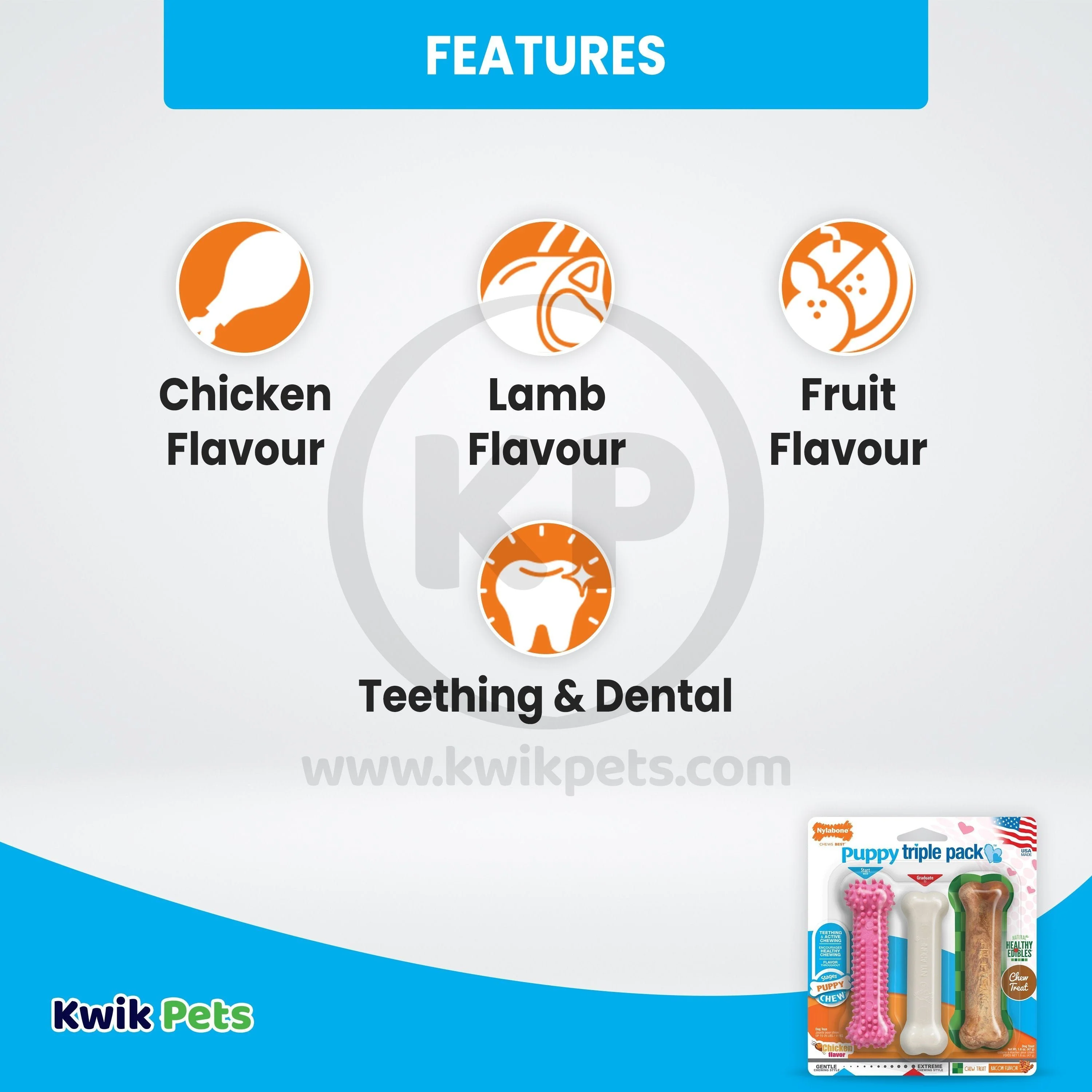 Nylabone Puppy Chew Toy & Treat Variety Triple Pack Chicken Starter Kit Small/Regular - Up To 25 Ibs 3 Count - Image 2