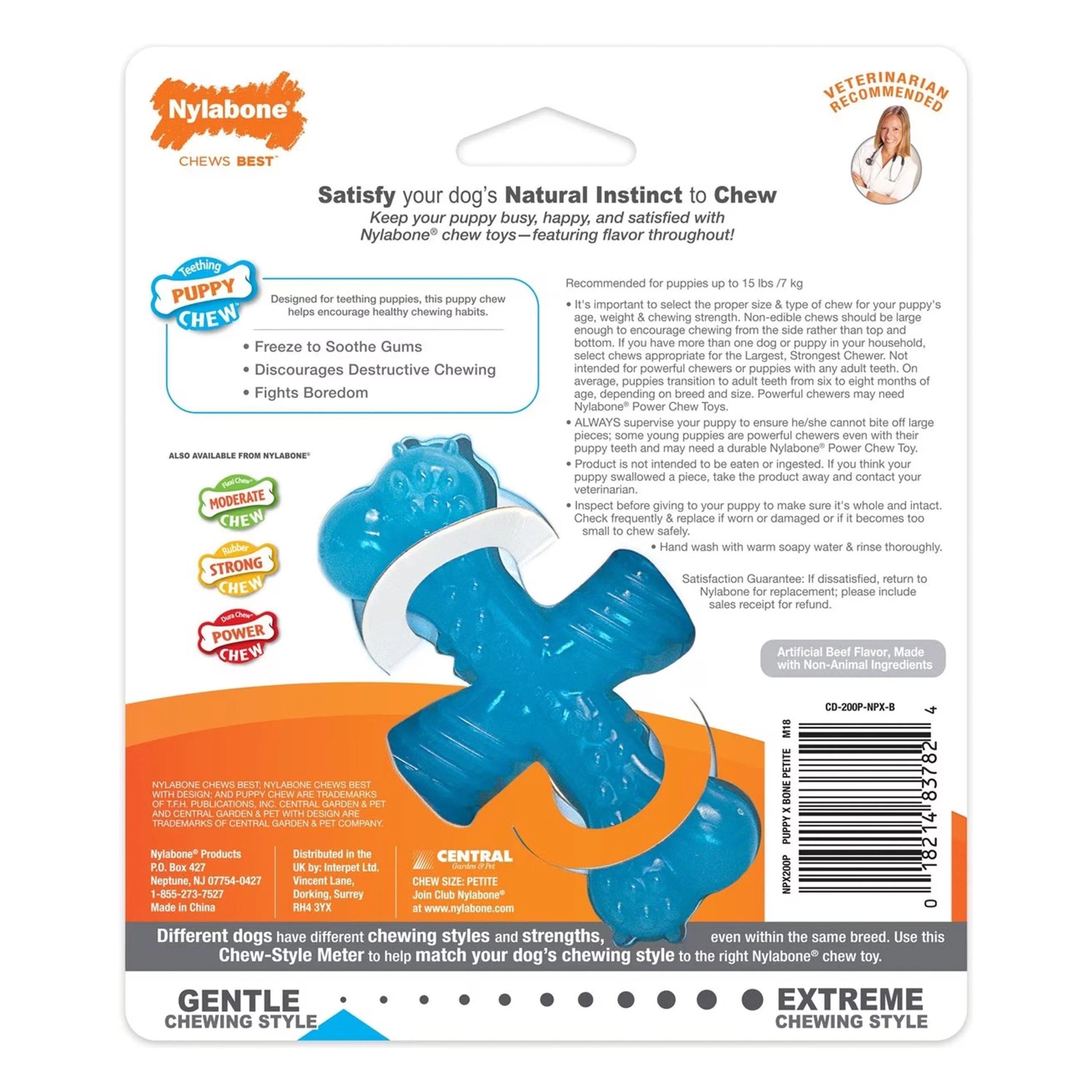 Nylabone Puppy Chew X Bone Chew Toy Beef Small/Regular - Up To 25 Ibs - Image 2