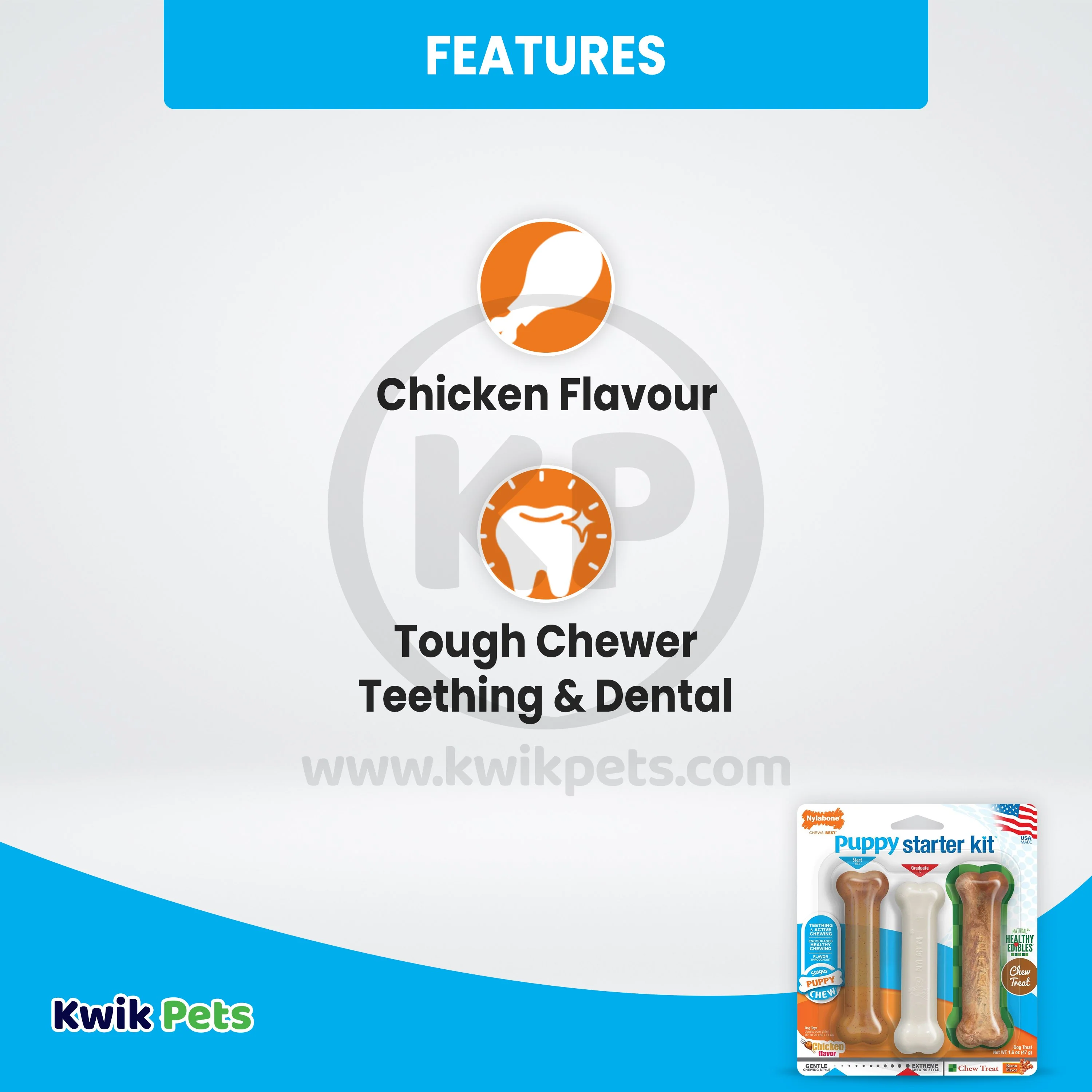 Nylabone Puppy Starter Kit Dog Chew Toys & Treat Chicken & Bacon Small/Regular - Up To 25 Ibs 3 Count - Image 3
