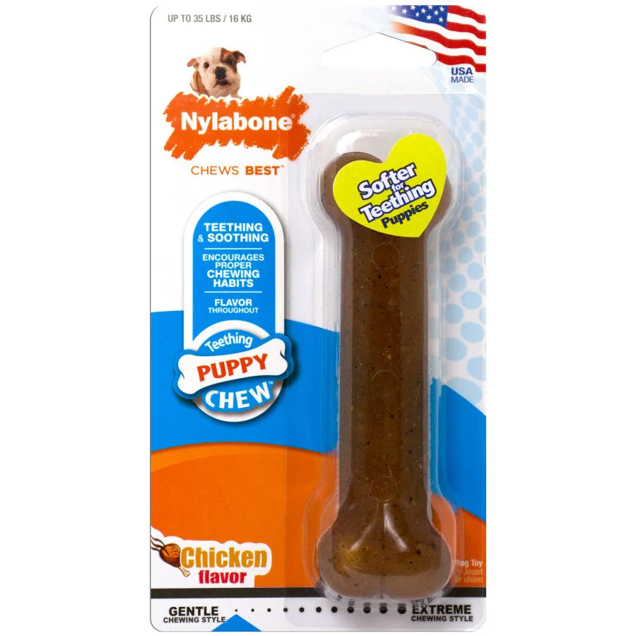 Nylabone Puppy Teething Bone Chew Toy Chicken Medium - Up to 35 Ibs