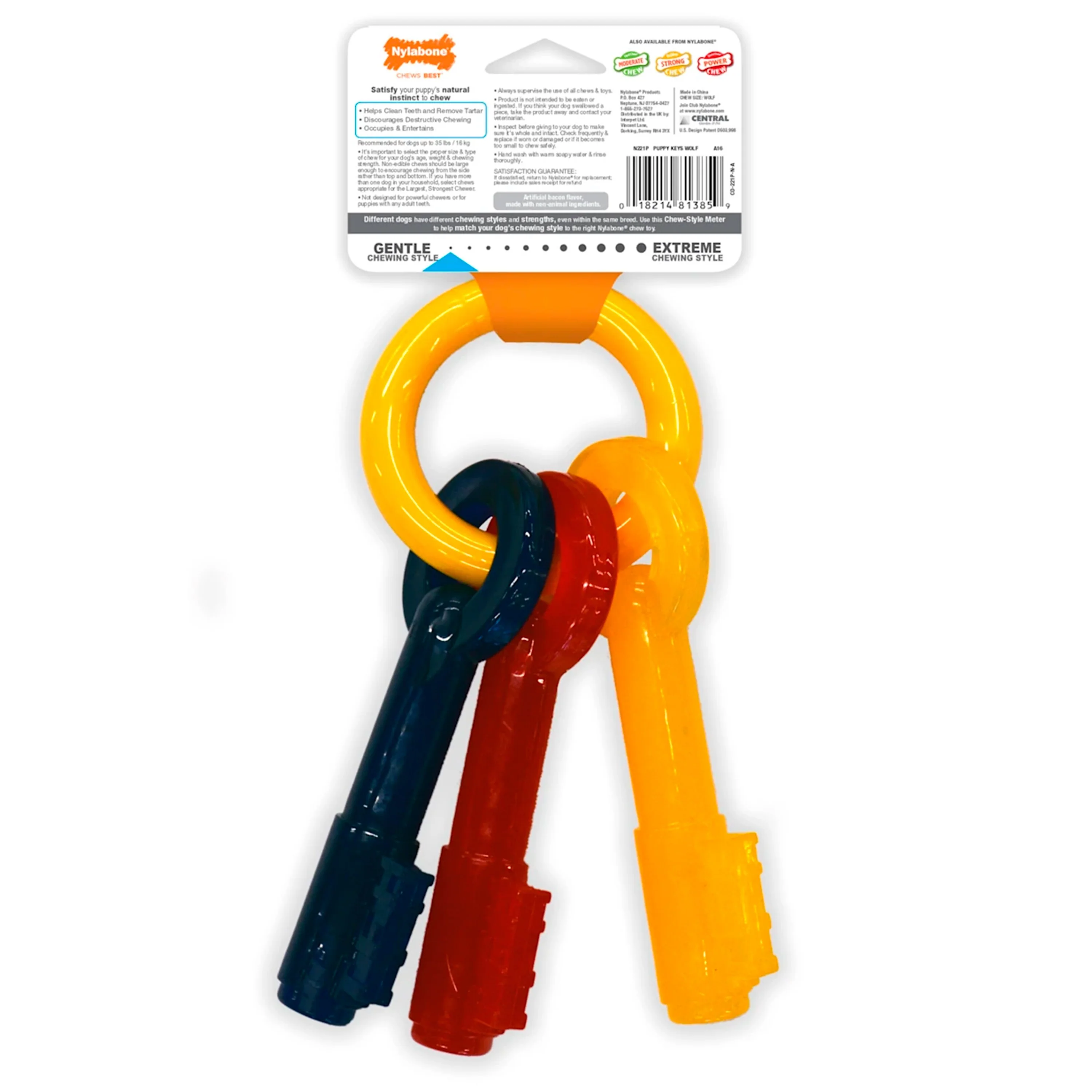 Nylabone Just for Puppies Teething Chew Toy Keys Bacon Medium/Wolf - Up To 35 lbs - Image 2