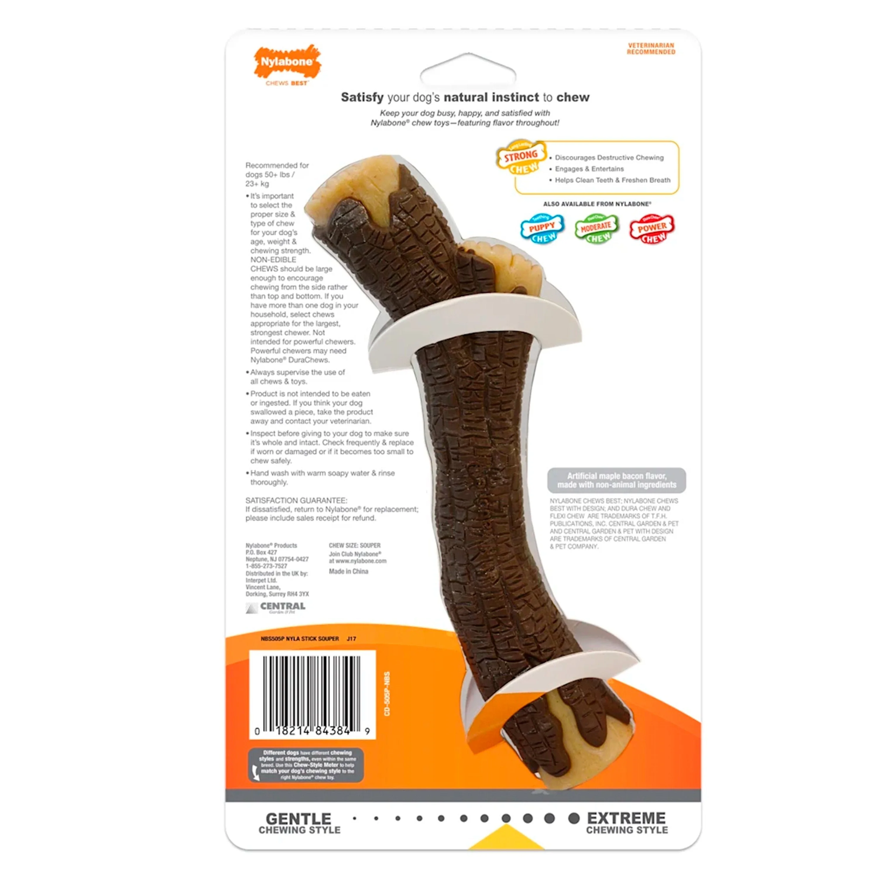 Nylabone Strong Chew Real Wood Dog Stick Toy Bacon XL/Souper - 50+ lbs - Image 2