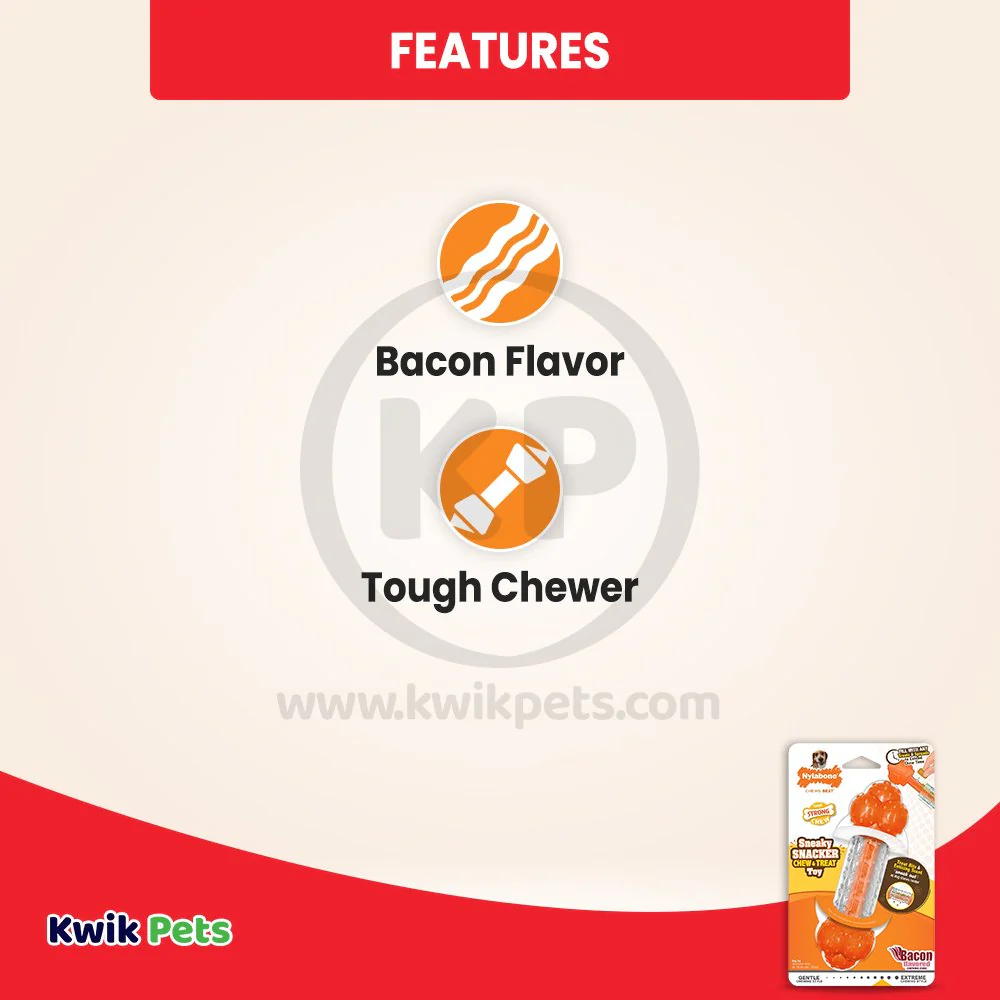 Nylabone Sneaky Snacker Chew & Treat Dog Toy Bacon Flavor Orange Medium/Wolf - Up To 35 lbs - Image 3