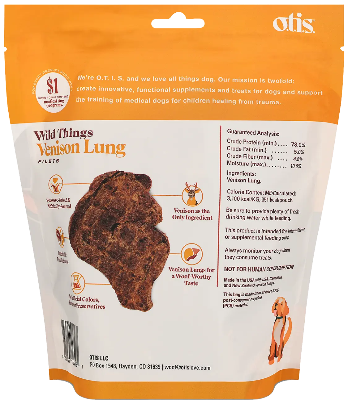 O.T.I.S. Wild Things Dog Treat Filets Venison Lung 4-oz - Image 2