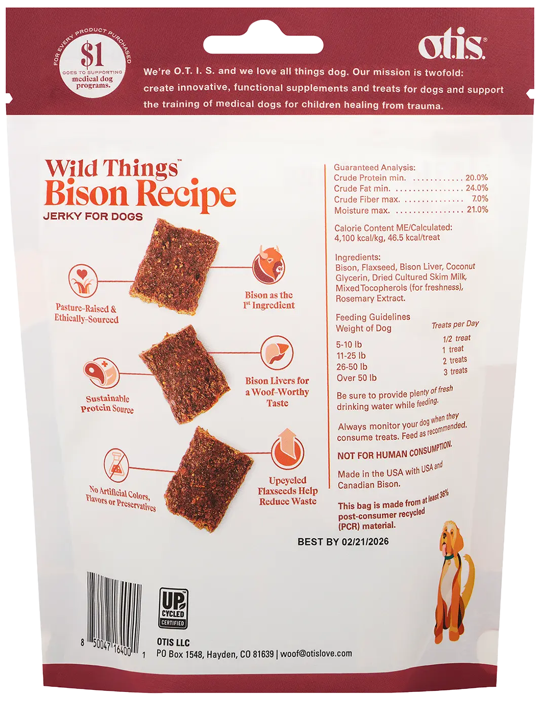 O.T.I.S. Wild Things Jerky Dog Treats Bison Recipe 4-oz - Image 2