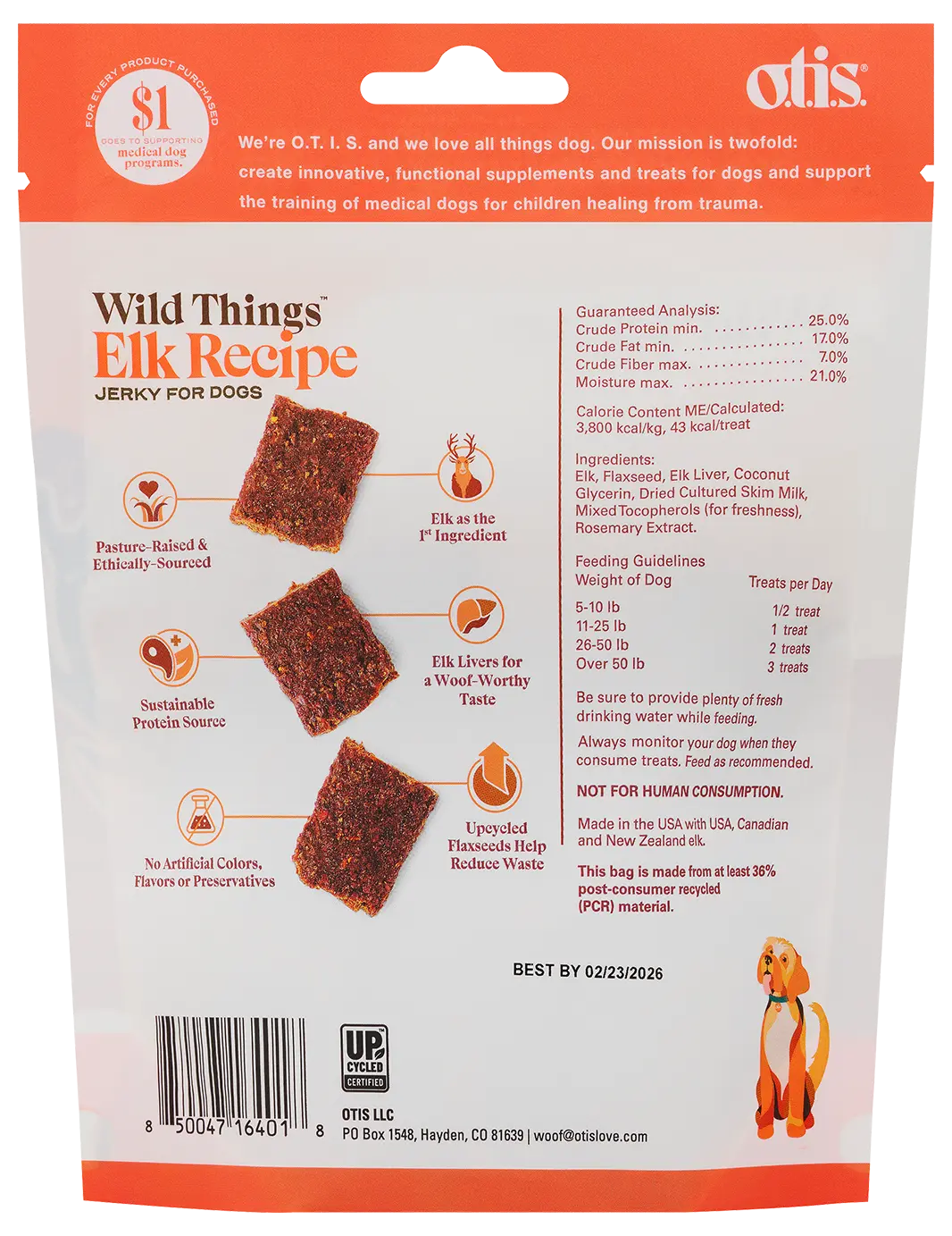 O.T.I.S. Wild Things Jerky Dog Treats Elk Recipe 4-oz - Image 2
