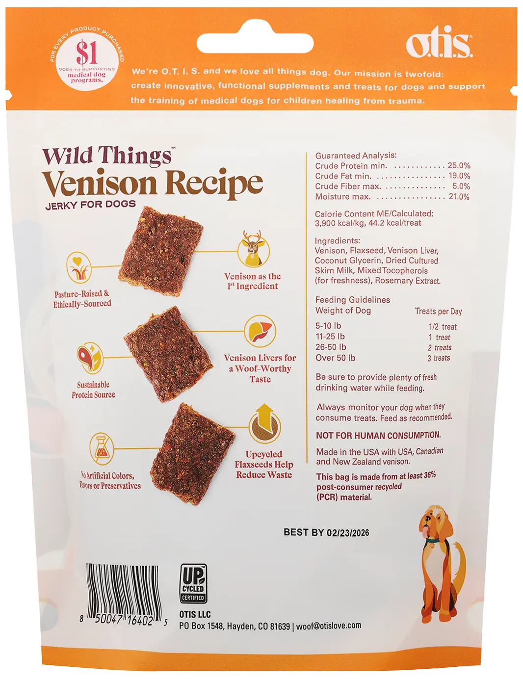 O.T.I.S. Wild Things Jerky Dog Treats Venison Recipe 4-oz - Image 2