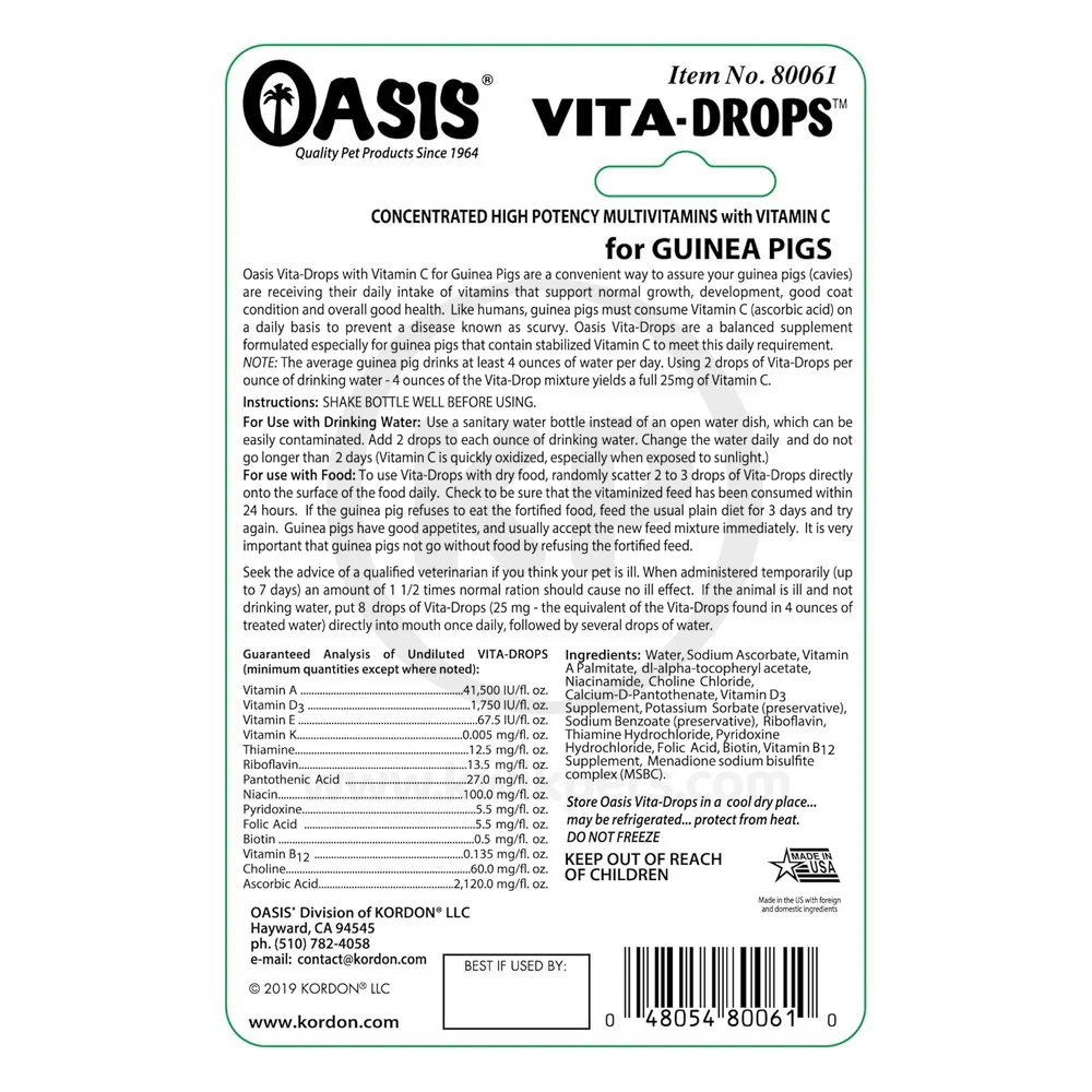 Oasis Vita-Drops High Potential Daily Multivitamin for Guinea Pigs 2-oz - Image 2