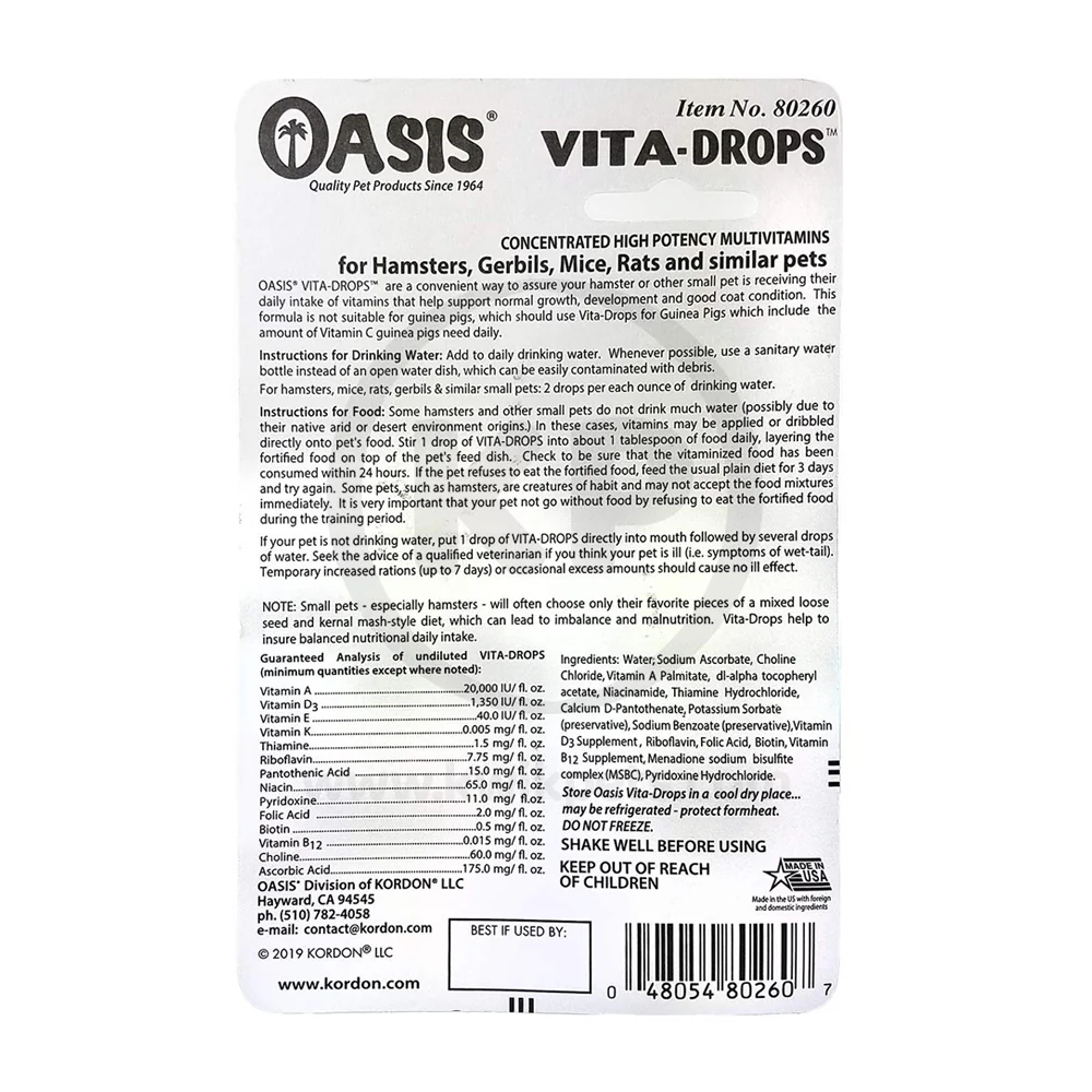 Oasis Vita-Drops High Potential Daily Multivitamin for Hamsters & Pocket Pets 2-oz - Image 2
