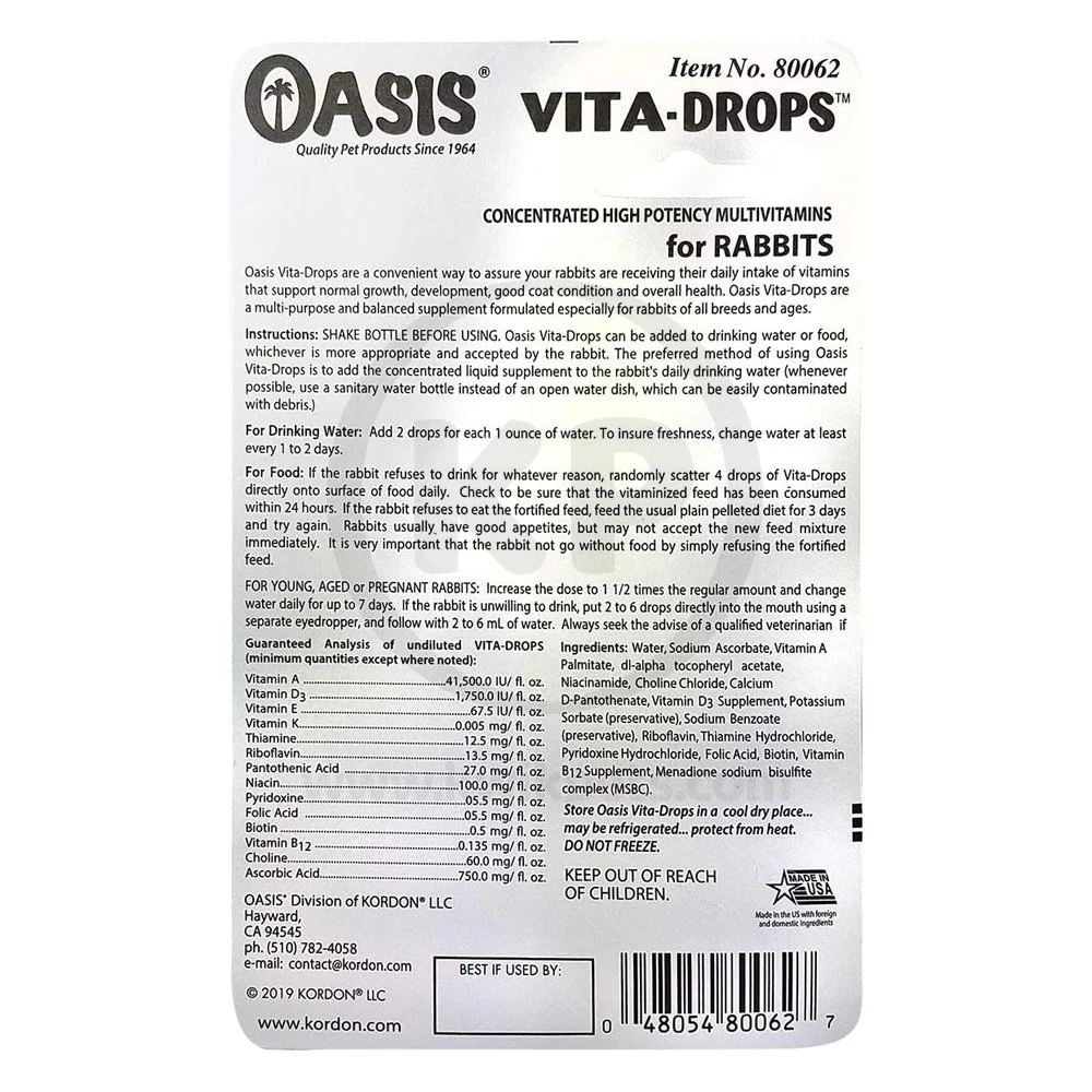 Oasis Vita-Drops High Potential Daily Multivitamin for Rabbits 2-oz - Image 2