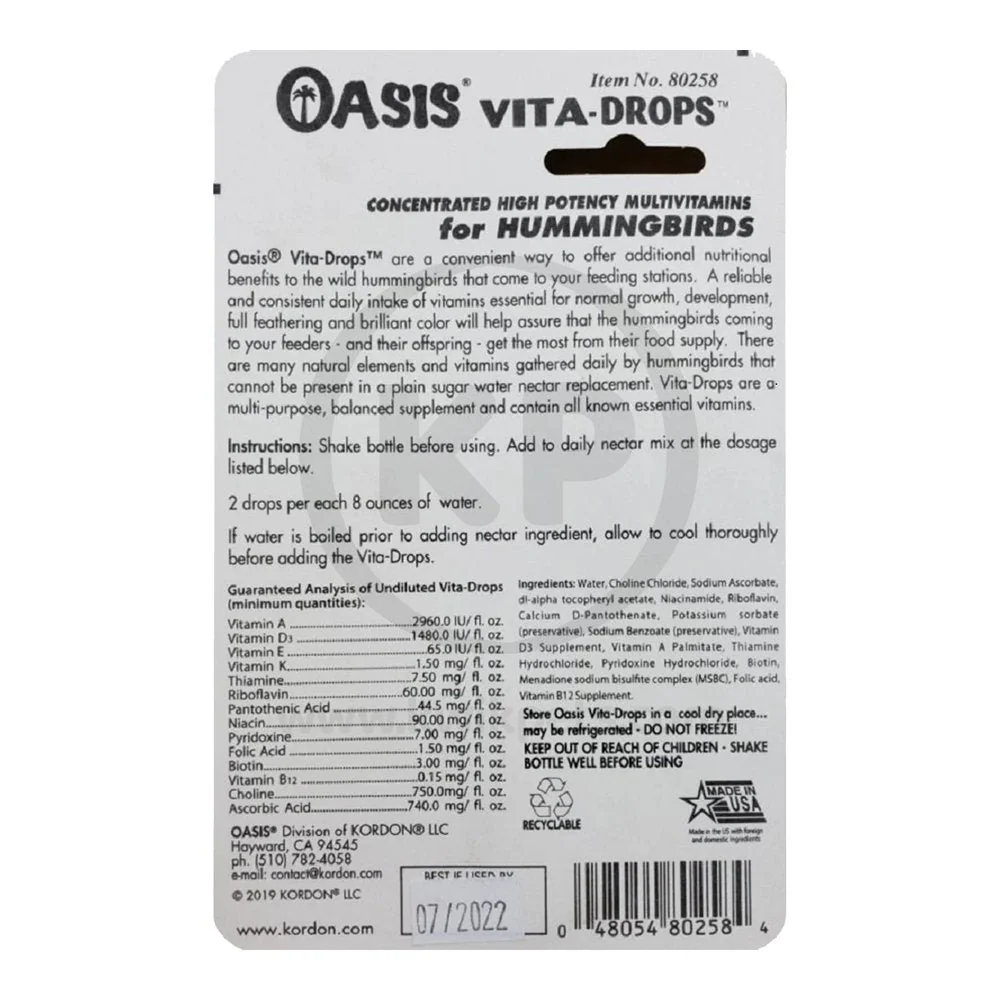 Oasis Vita Drops Multivitamin Supplement for Hummingbirds 2-oz - Image 2