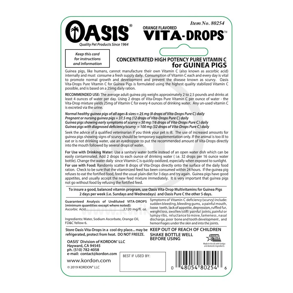 Oasis Vita-Drops Pure Vitamin C Supplement for Guinea Pigs 2-oz - Image 2