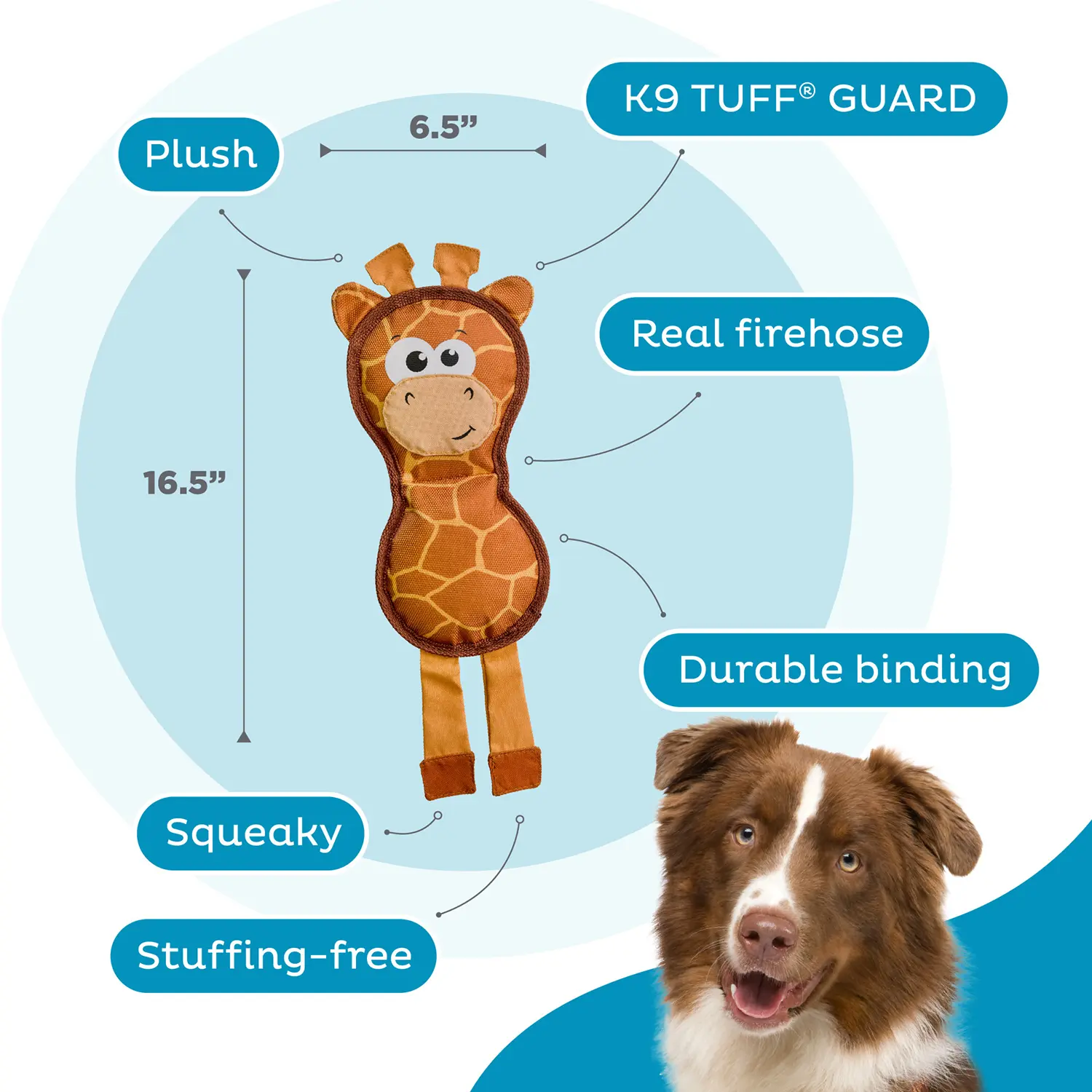 Outward Hound Fire Biterz Giraffe Firehose Plush Dog Toy Brown Medium - Image 2