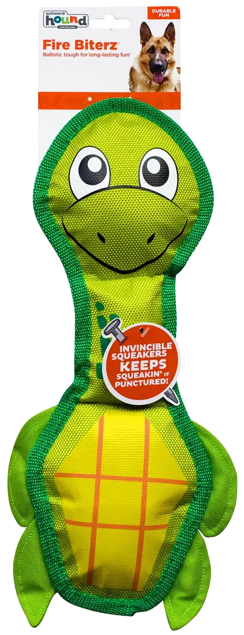Outward Hound Fire Biterz Turtle Plush Interactive Dog Toy Green Medium - Image 2