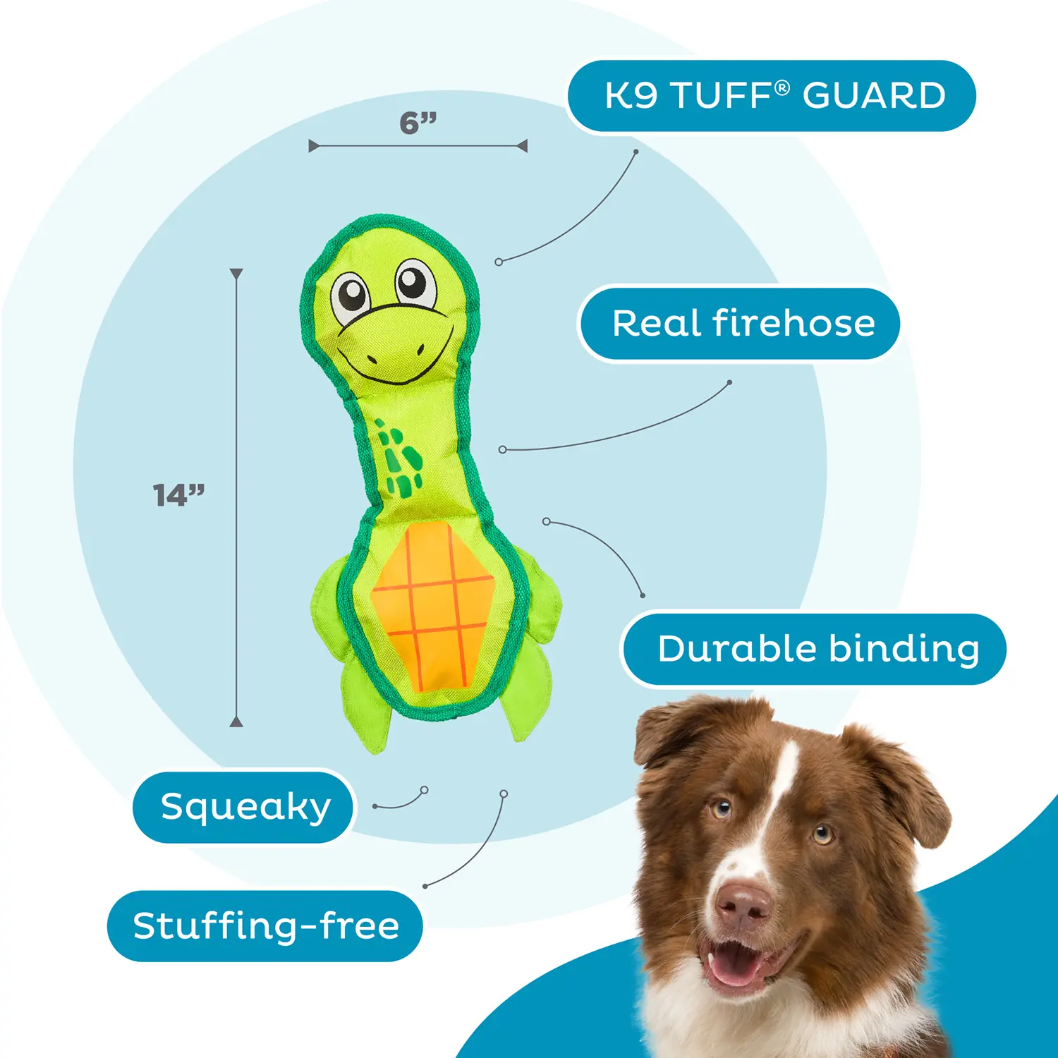 Outward Hound Fire Biterz Turtle Plush Interactive Dog Toy Green Medium - Image 3