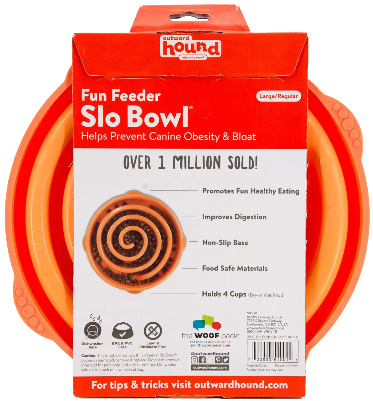 Outward Hound Fun Feeder Interactive Dog Bowl Slow Feeder Orange Large - Image 3