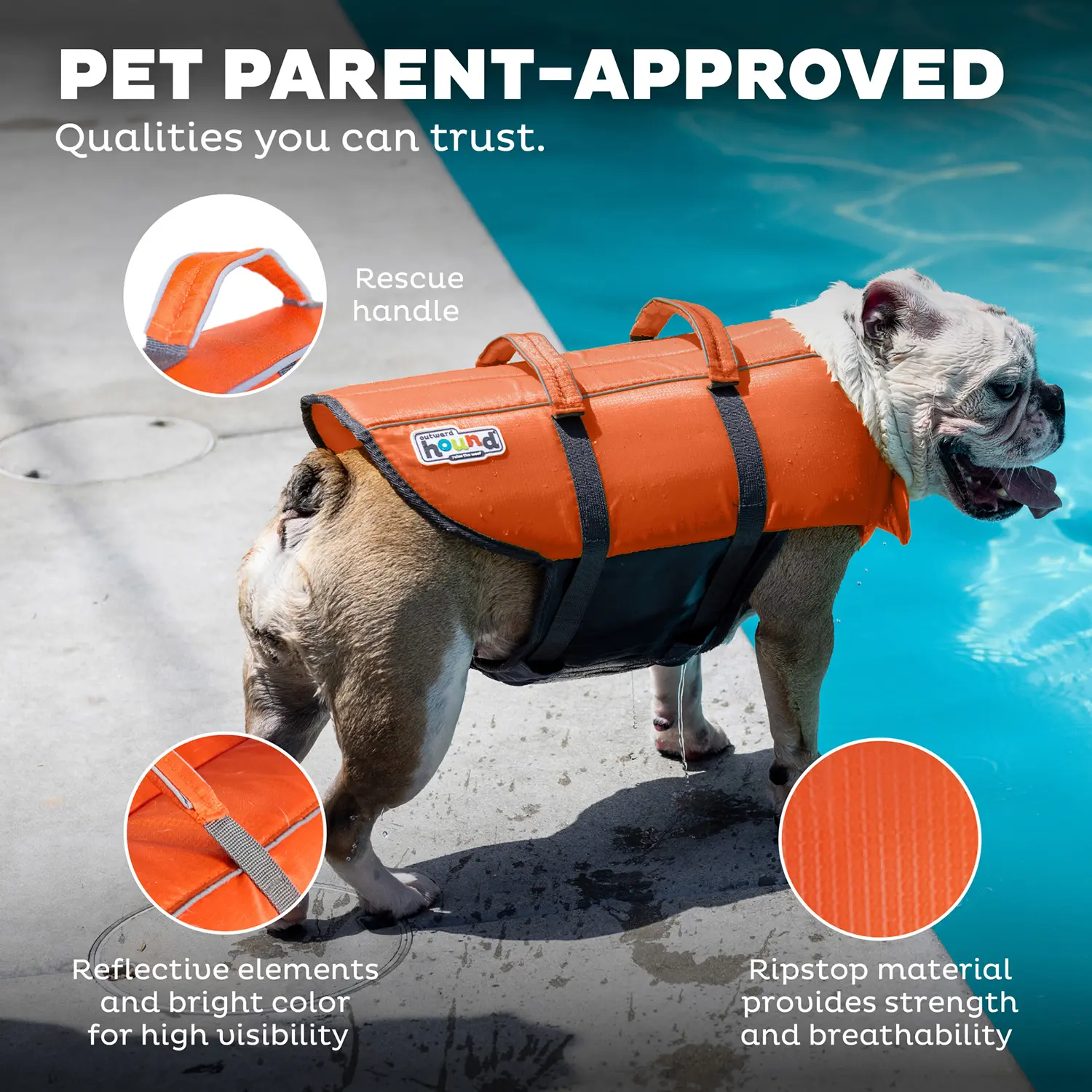 Outward Hound Granby Ripstop Dog Life Jacket Orange Small - Image 3