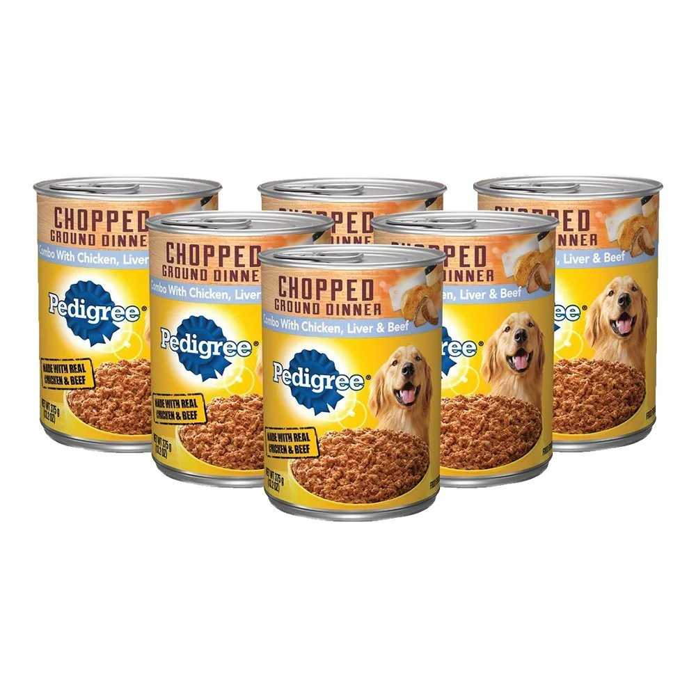 Pedigree Chopped Ground Dinner Adult Wet Dog Food Chicken Beef & Liver 13.2-oz 6 Pack