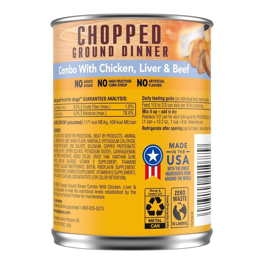 Pedigree Chopped Ground Dinner Adult Wet Dog Food Chicken Beef & Liver 13.2-oz 6 Pack - Image 2
