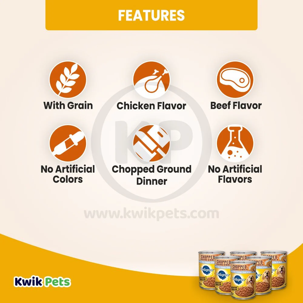 Pedigree Chopped Ground Dinner Adult Wet Dog Food Chicken Beef & Liver 13.2-oz 6 Pack - Image 3