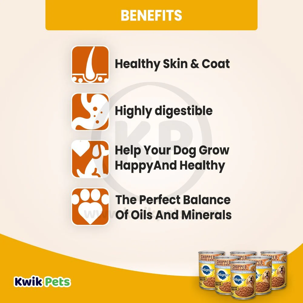 Pedigree Chopped Ground Dinner Adult Wet Dog Food Chicken Beef & Liver 13.2-oz 6 Pack - Image 4