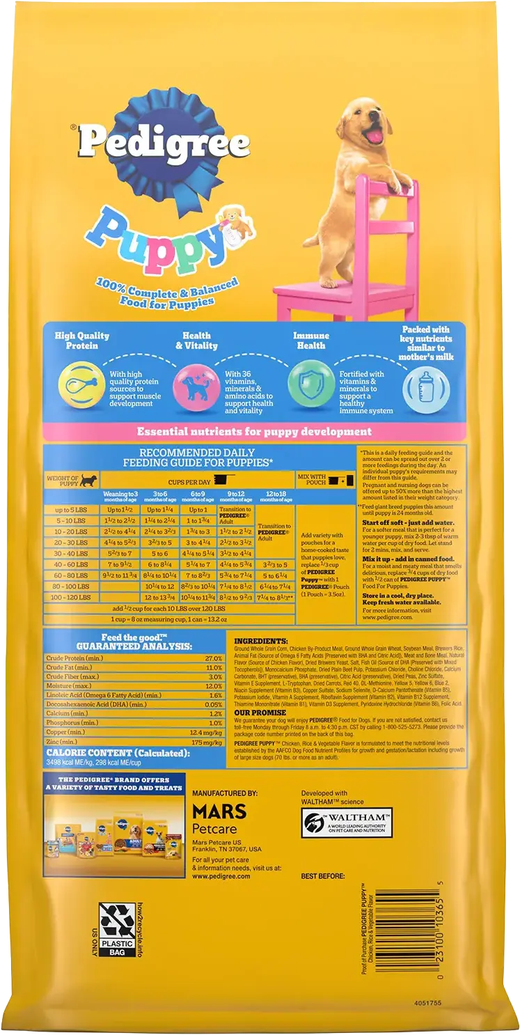 Pedigree Puppy Growth & Protection Dry Dog Food Chicken & Vegetable 3.5-lb - Image 2