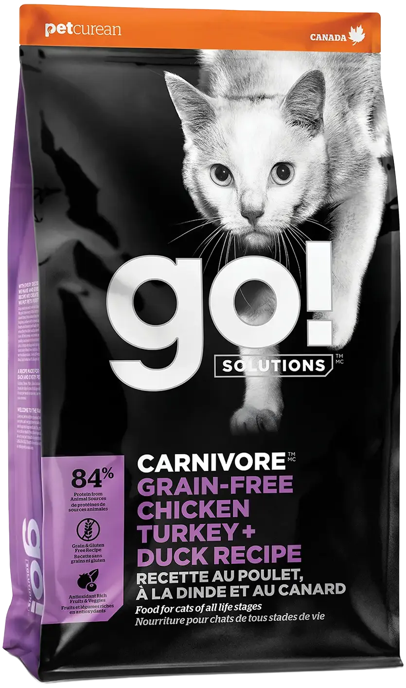 Petcurean Go! Solutions Carnivore Grain-Free Dry Cat Food Chicken Turkey & Duck Recipe 3-lb