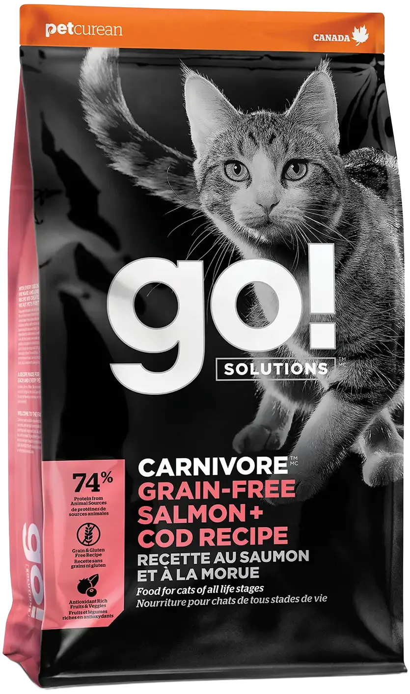 Petcurean Go! Solutions Carnivore Grain-Free Dry Cat Food Salmon & Cod 3-lb